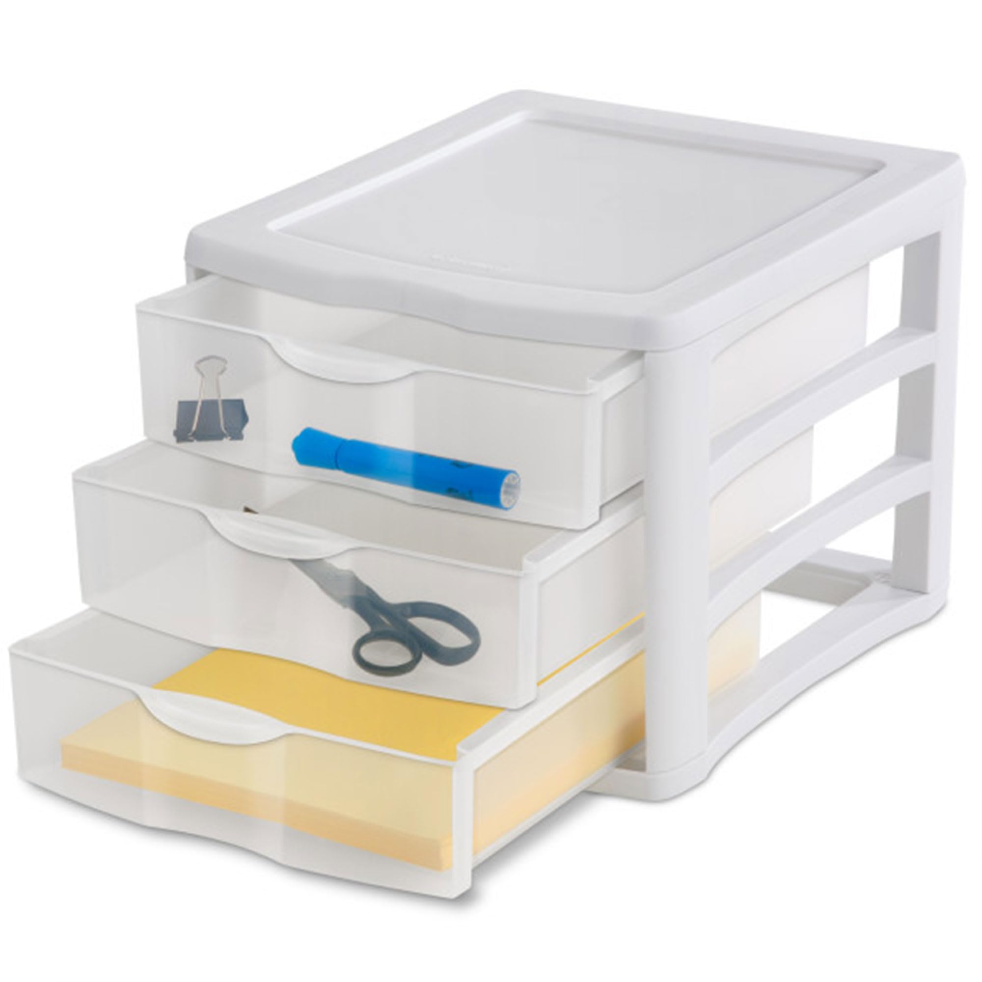 Sterilite ClearView Compact Stacking 3 Drawer Organizer - White (8 Pack) - Perfect for Craft Supplies, Home Office & Dorm Room Storage - Space-Saving Solution for Small Spaces & Clutter Control