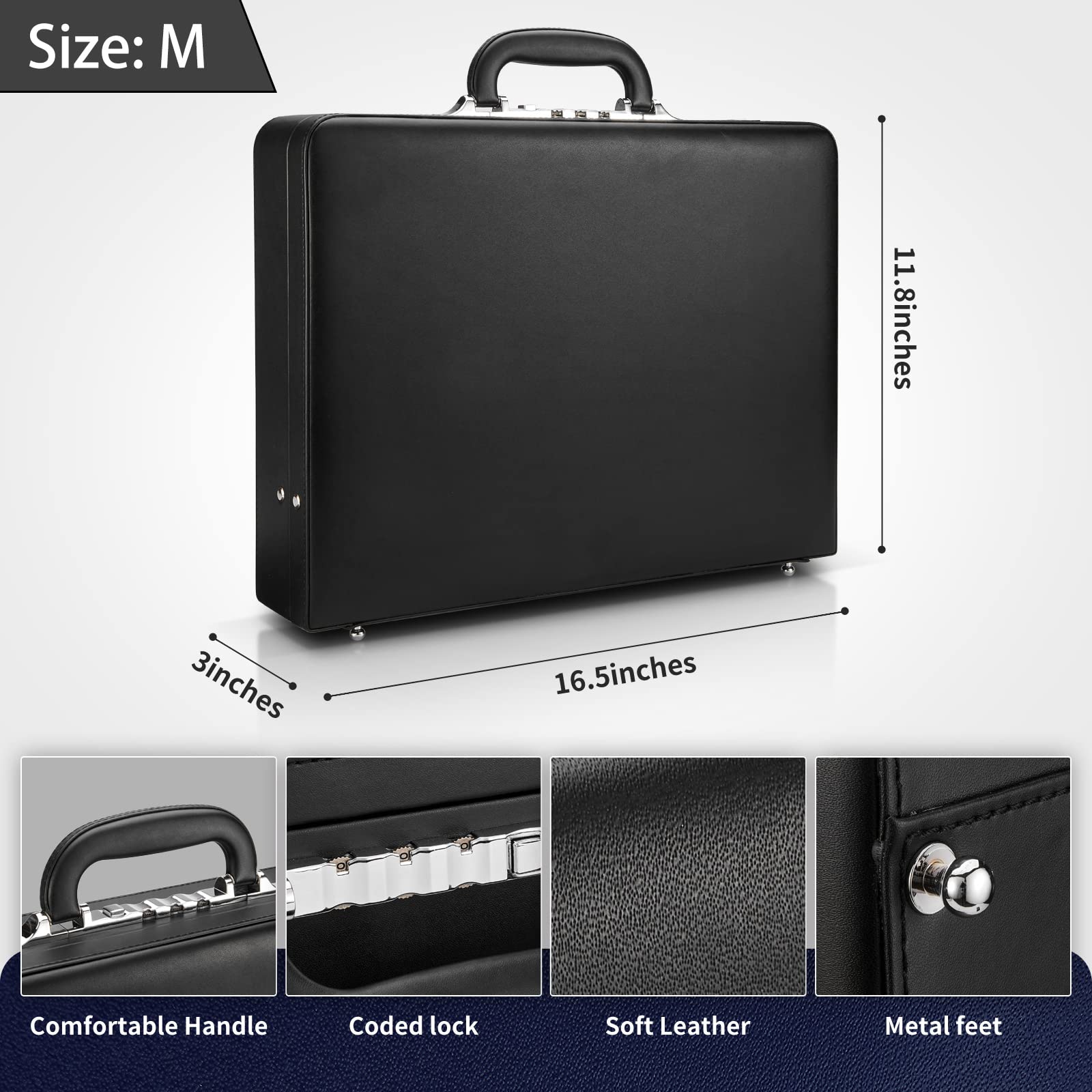 Professional Men's Leather Business Briefcase with Lock - Durable Hard Case Attache for Executives, Office Work & Business Travel