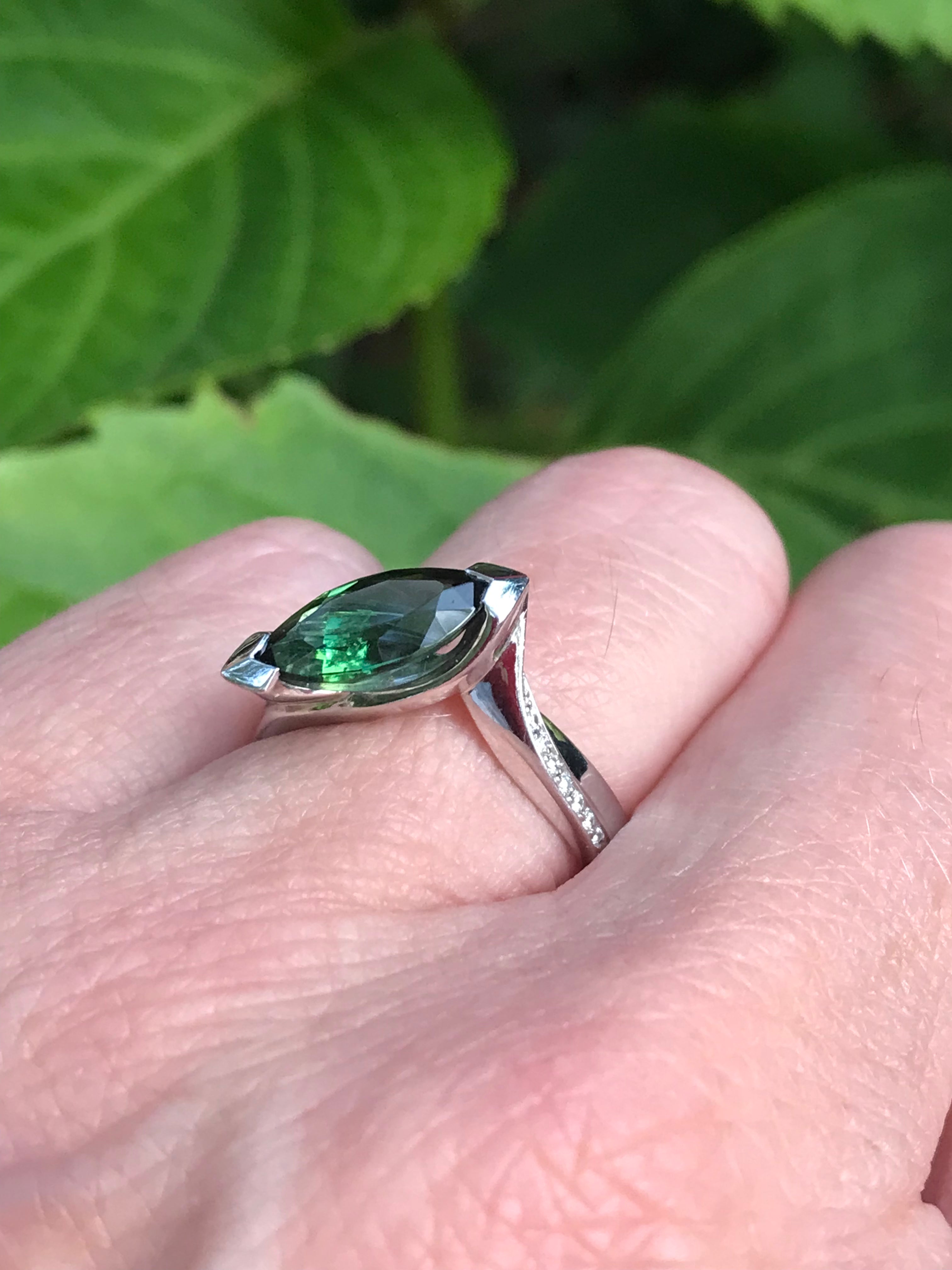 18ct White Gold Green Tourmaline and Diamond Ring - Elegant Jewelry for Engagement, Wedding & Special Occasions