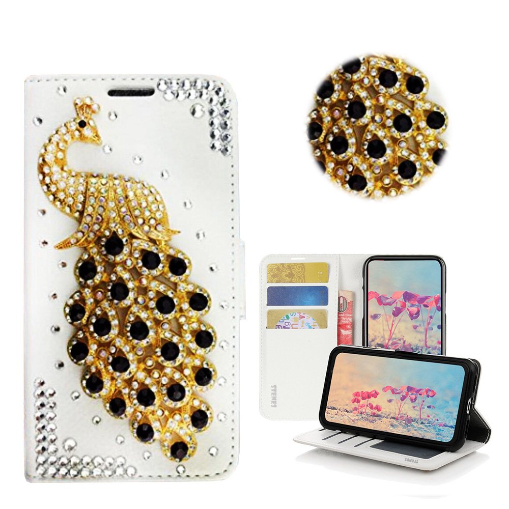 STENES Bling Wallet Phone Case for Asus ZenFone 6 - 3D Handmade Peacock Design Magnetic Leather Cover with Stand - Black | Stylish Protective Case for Women | Perfect for Parties, Shopping & Everyday Use