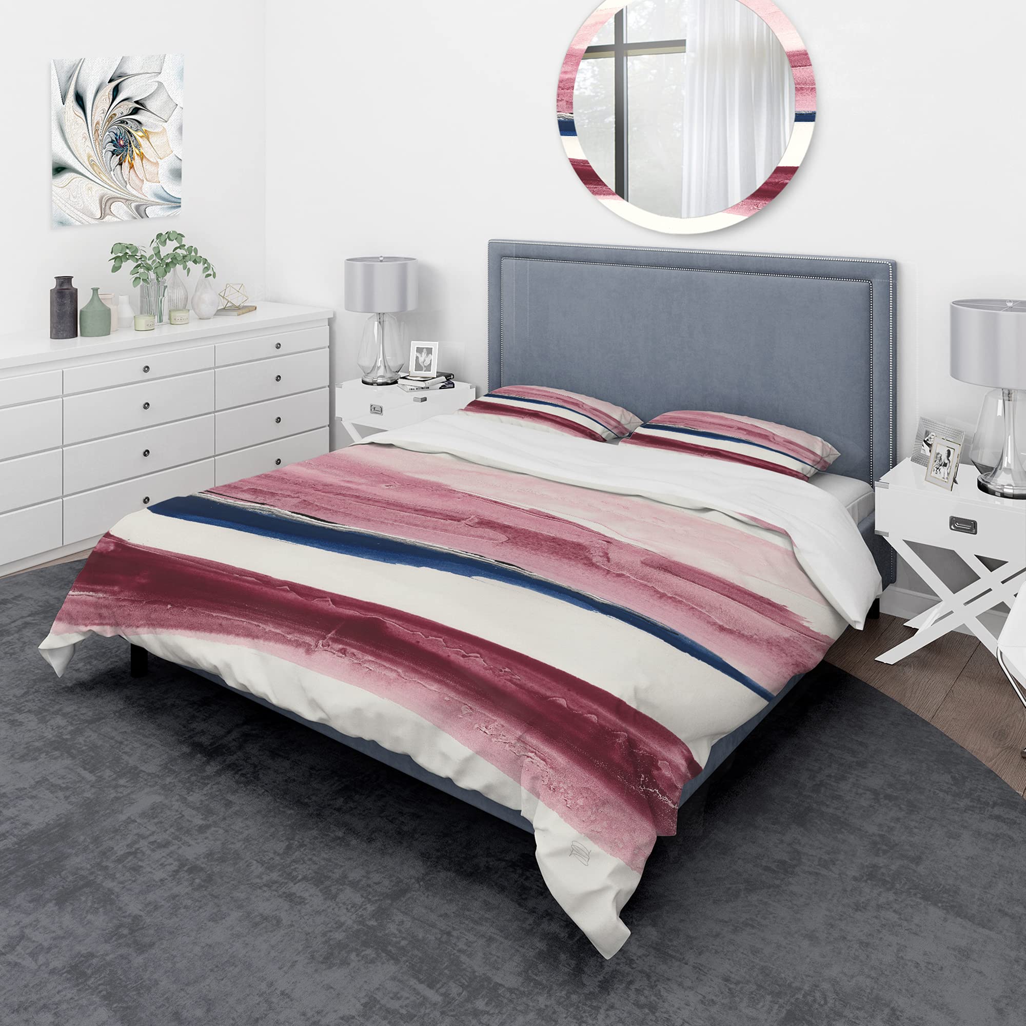 Shabby Chic Duvet Cover Set King - Blue Abstract Bedding for All Seasons | Cozy Home Decor