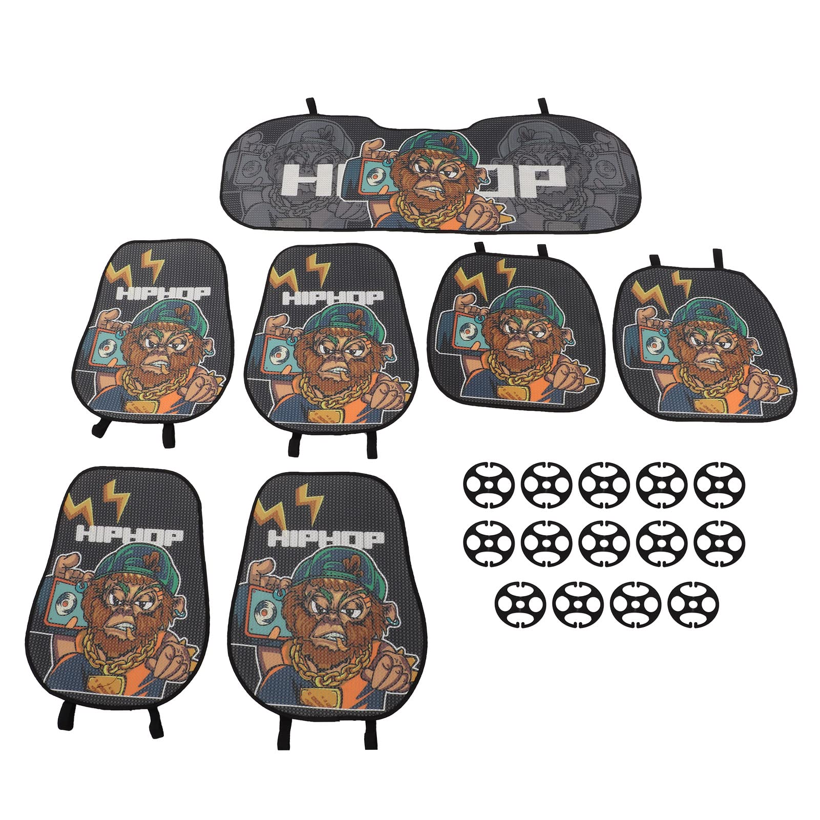 **7-Piece Cartoon Car Seat Cushion Set - Universal Washable Seat Pad Cover with Hip Hop Monkey Design for Trucks, Sedans & Vans | Comfort & Style for Road Trips & Daily Commute**