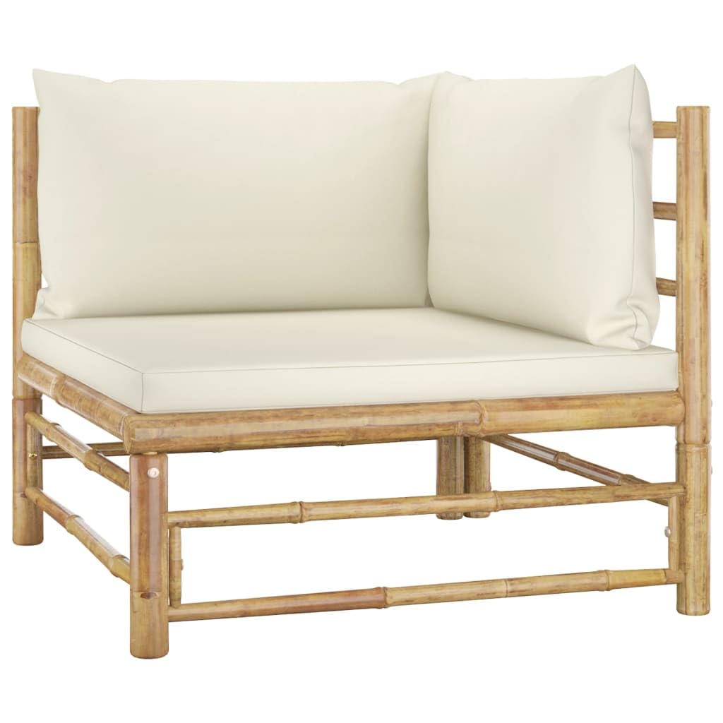 vidaXL 2-Piece Bamboo Patio Lounge Set with Cream White Cushions - Lightweight Modular Outdoor Furniture for Garden, Poolside & Backyard Relaxation