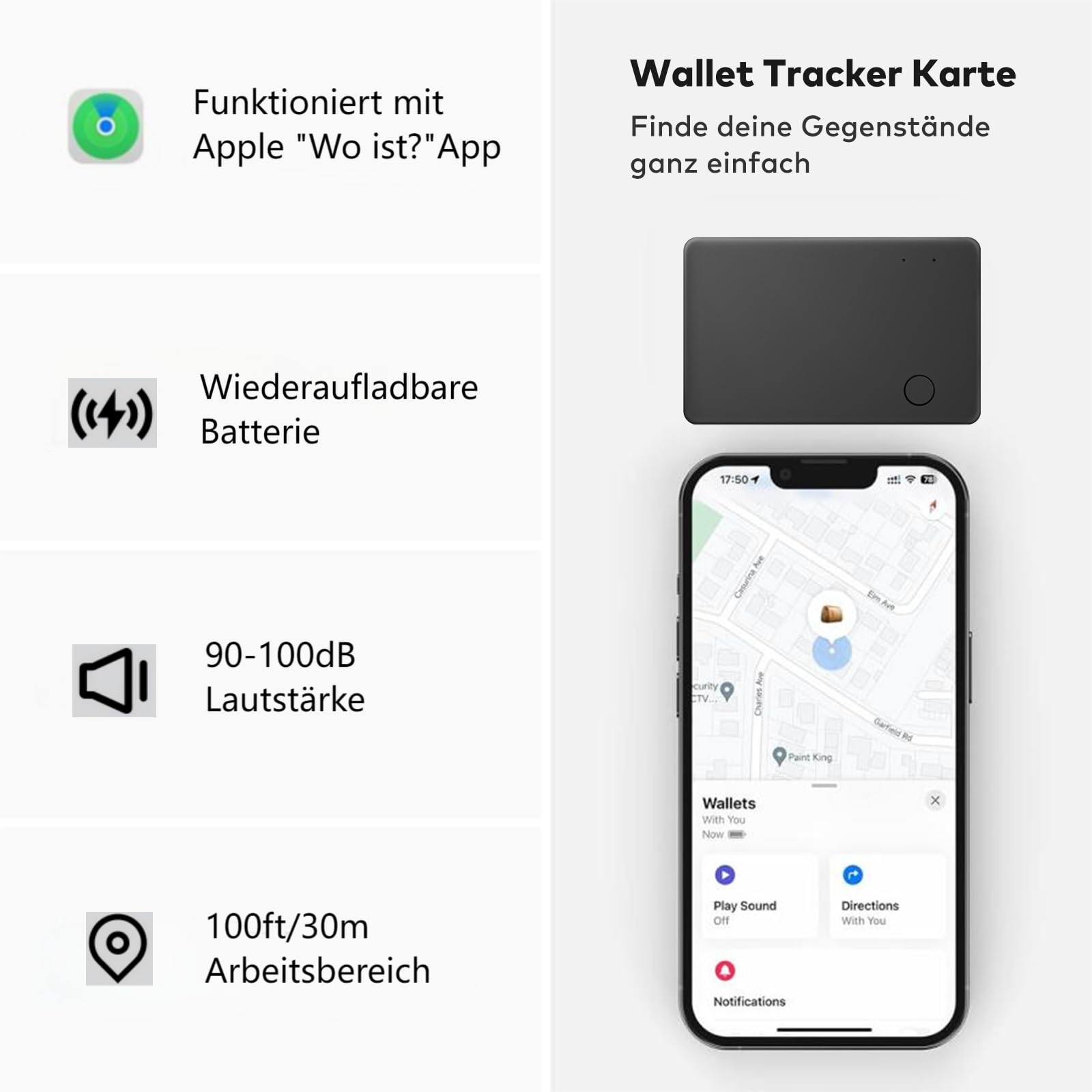 VINGNUT Smart Wallet Tracker Card - Wireless Rechargeable Bluetooth Tracker for Apple Find My (iOS) | Slim GPS Locator for Wallets, Phones, Passports & Luggage | Perfect for Travel, Business & Everyday Use