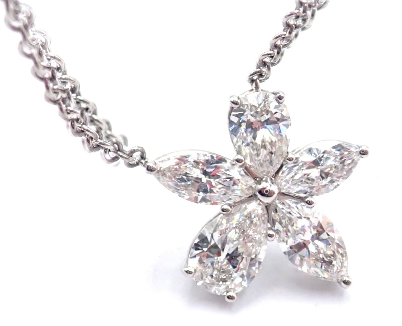 Authentic Tiffany & Co Victoria Platinum Diamond Mixed Cluster Pendant Necklace | Luxury Jewelry Gift for Women | Perfect for Weddings, Anniversaries & Special Occasions