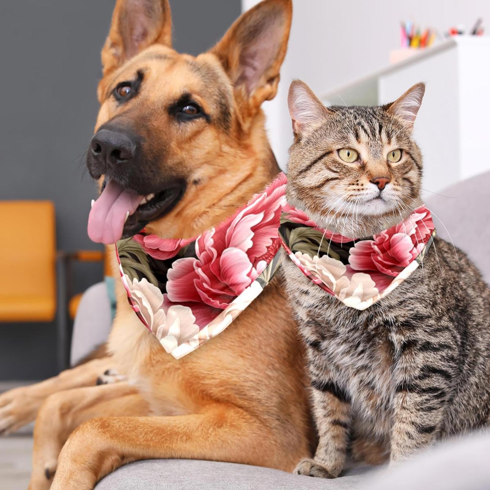 2-Pack Colorful Peony Flower Dog Bandanas - Stylish Pet Accessories for Dog Lovers, Soft Dog Scarves for Daily Walks & Special Occasions