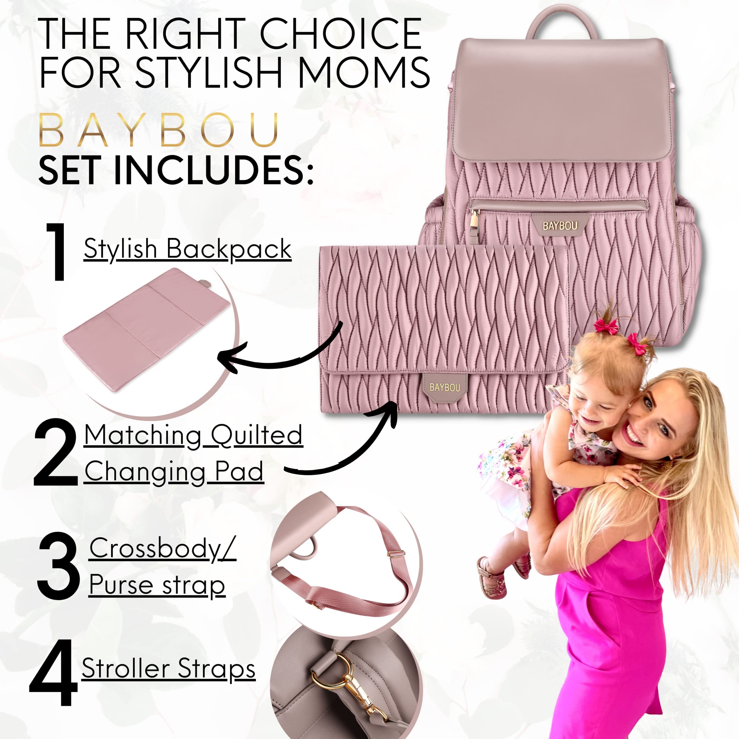 Large Waterproof Diaper Backpack with Changing Pad & Stroller Straps - Spacious Multifunctional Baby Travel Bag for Moms (Blush Pink) | Perfect for Daycare, Outings & Family Trips