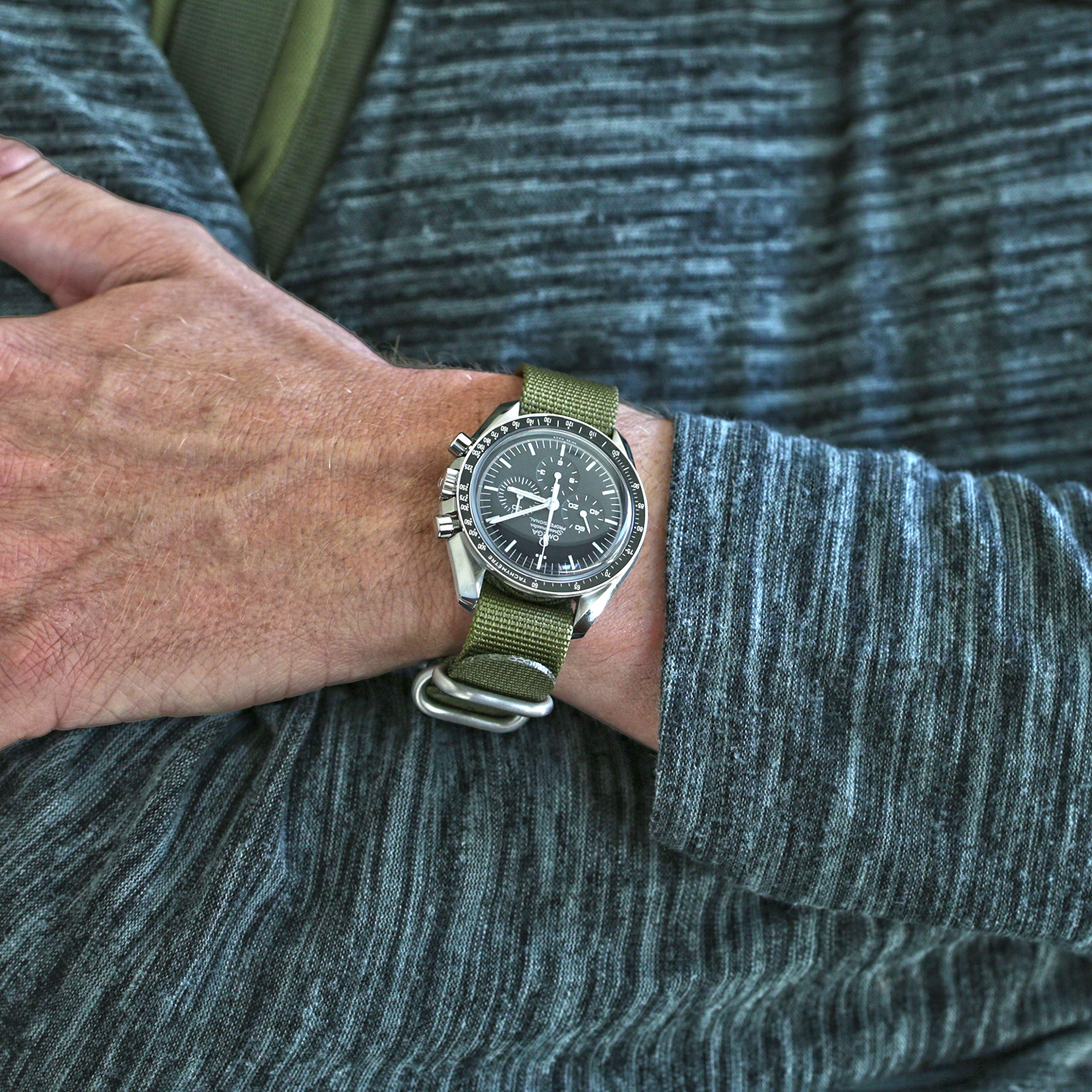 Military Watch Strap - 18mm Ballistic Nylon Olive for Outdoor & Tactical Use