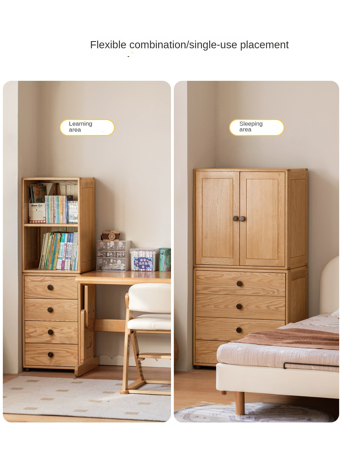 Oak Solid Wood Kids Dresser with 3 Drawers - Natural Wood Chest of Drawers for Nursery & Bedroom - Sturdy Storage Cabinet for Clothes, Toys & Baby Essentials