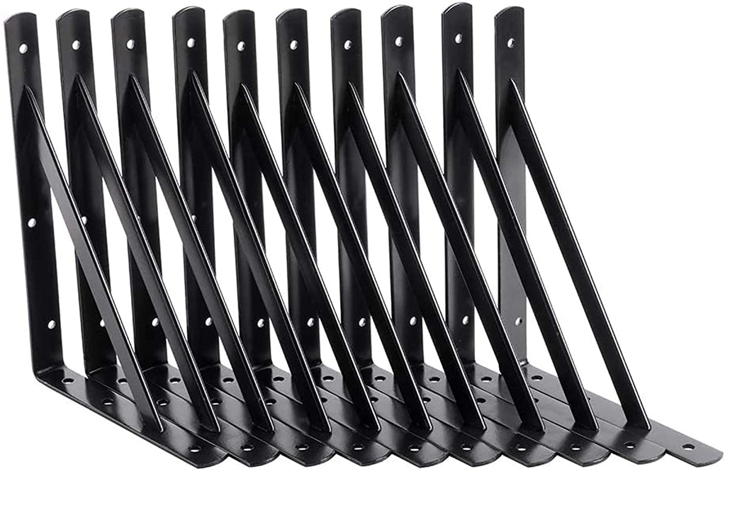 8 Inch Heavy Duty Shelf Brackets - 10 Pack Black L Brackets with Screws for Floating Shelves, 90 Degree Metal Triangle Supports | DIY Home Organization, Kitchen, Garage & Office Storage Solutions