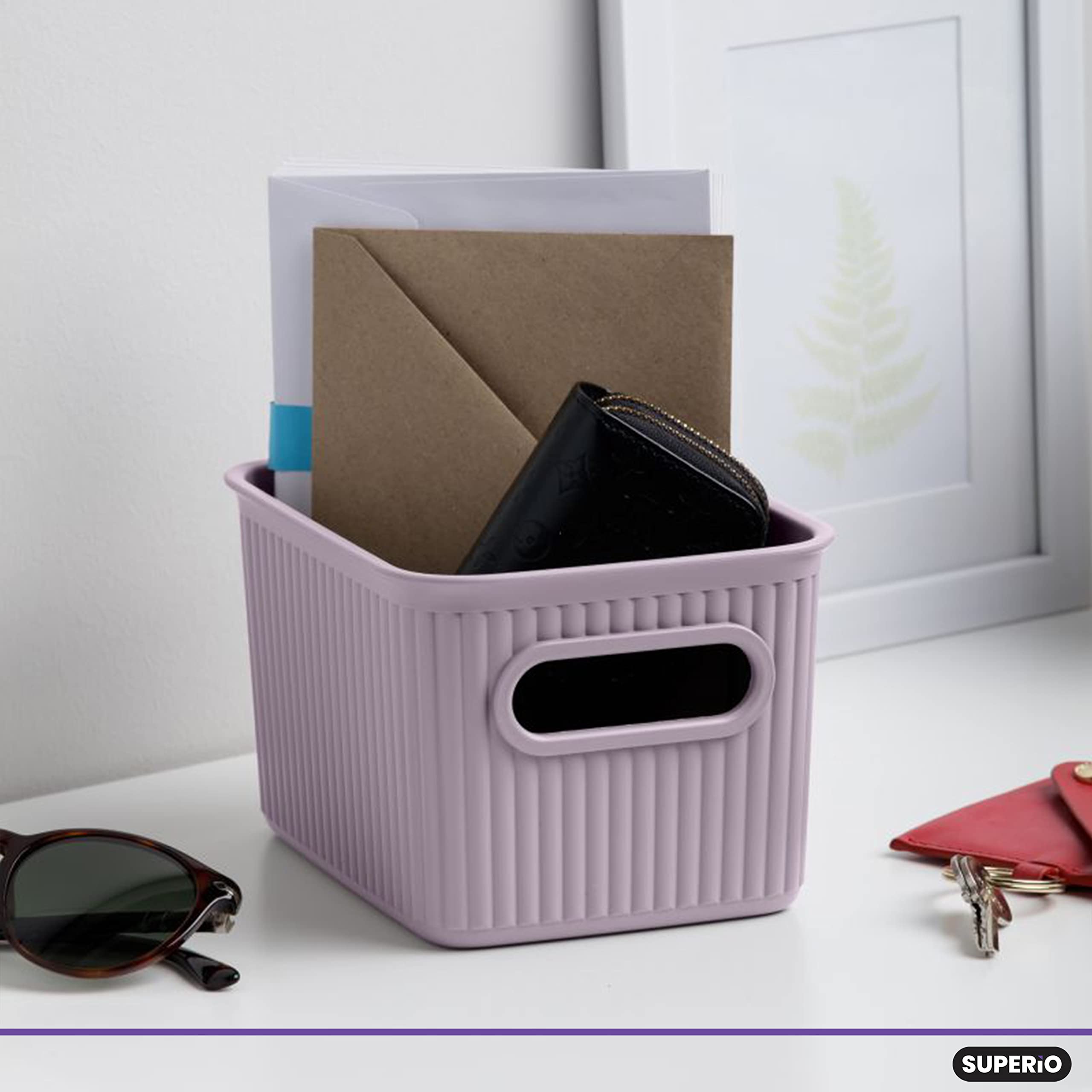 Superior Ribbed Plastic Storage Bins - 1.5L Decorative Open Organizer Baskets (1-Pack, Lilac Purple) for Closet, Shelves, Drawers | Home Organization & Bedroom Decor Storage Solutions