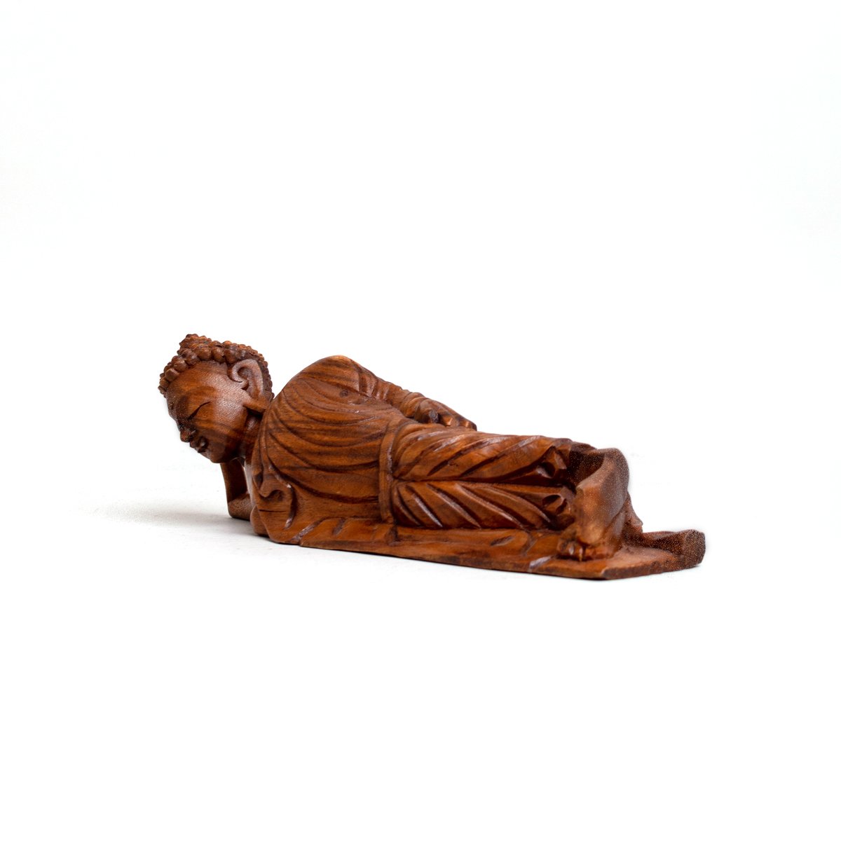 Hand Carved Wooden Buddha Statue - 12 Inch Side Laying Meditation Buddha Sculpture for Home Decor, Yoga Studio & Spiritual Gifts