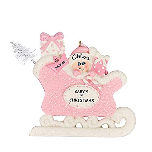 Personalized Baby's First Christmas Ornament - Newborn Sleigh Hanging Tree Decoration - Custom Baby Gift for 1st Christmas (Pink Sleigh Design) - Perfect for Baby's First Christmas, Holiday Decor & Newborn Keepsake Gifts
