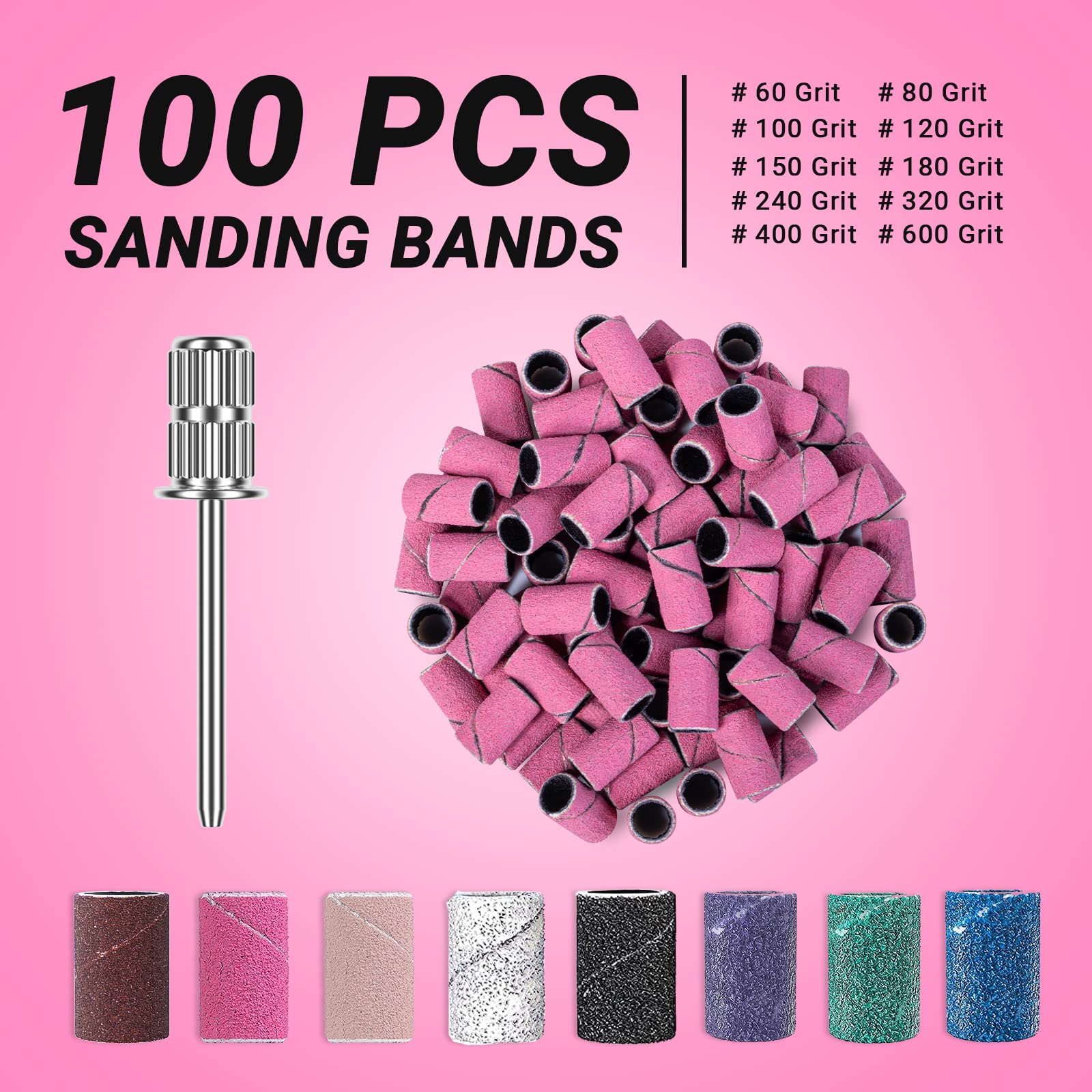 MelodySusie 100 Pcs Nail Drill Bits Sanding Bands - 150 Medium Grit Nail File Sanding Bands for Acrylic Nails, Gel Manicures & Pedicure | Professional Nail Art Tools for Salon & Home Use