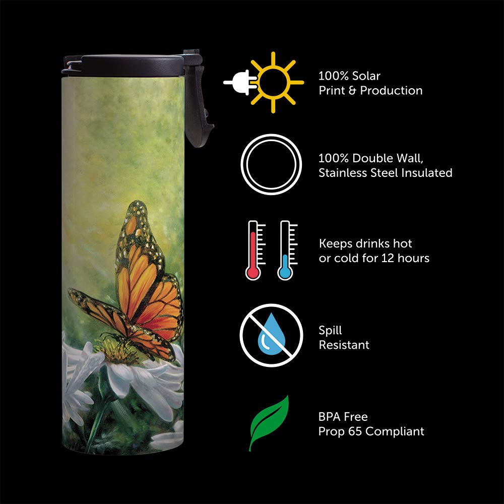 Stainless Steel Vacuum Insulated Travel Coffee Mug - Tree-Free Greetings Barista Tumbler, 20oz Insulated Cup for Hot & Cold Drinks | Perfect for Office, Commuting & Outdoor Adventures | Monarch Butterfly Design