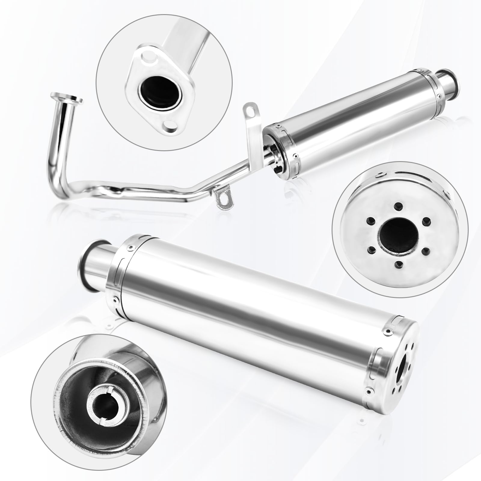 Stainless Steel Motorcycle Exhaust Muffler Pipe for GY6 4-Stroke 50cc 80cc 100cc Scooters - Compatible with QMB139, 139QMB & 1P39QMB Chinese Mopeds - Durable Performance Upgrade for Urban Commuting & Off-Road Adventures
