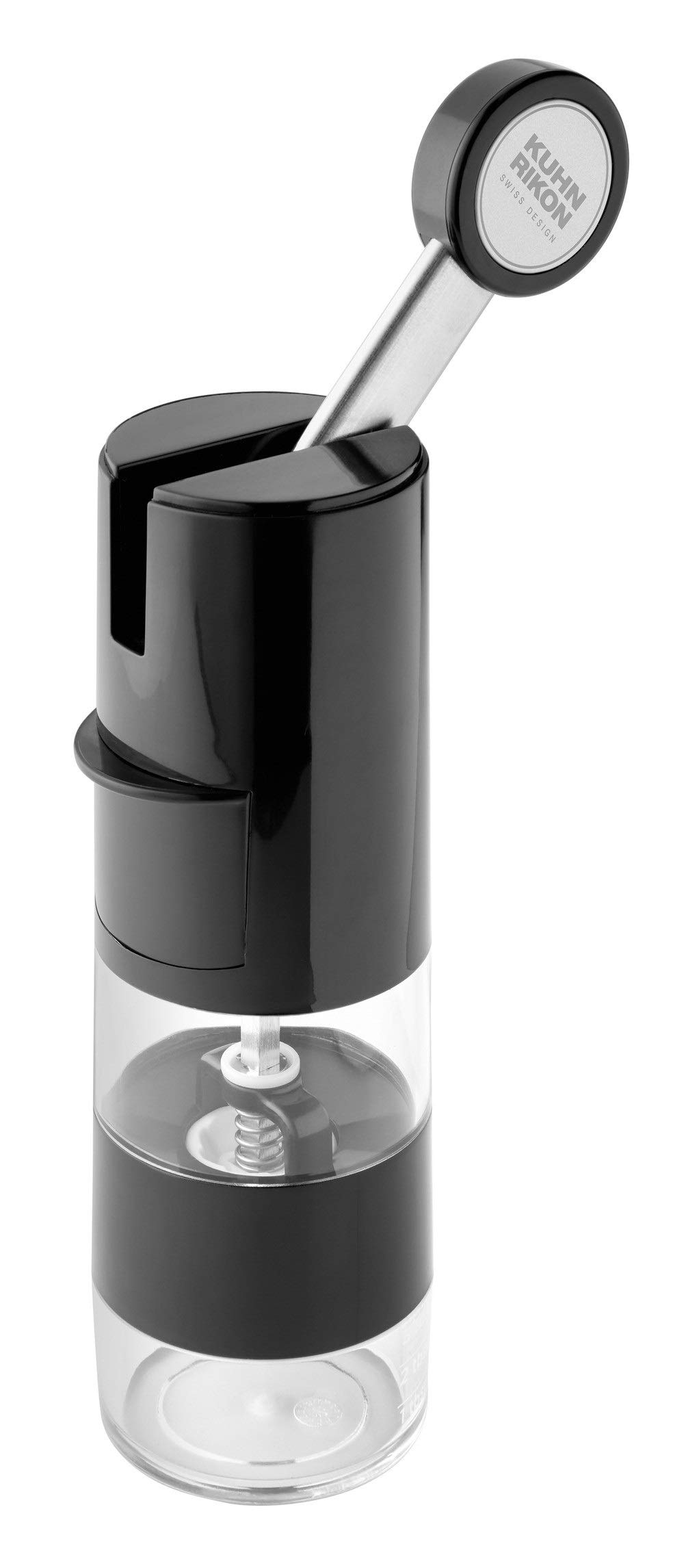 Kuhn Rikon Adjustable Ceramic Salt and Pepper Grinder - 8 Inch Black Spice Mill with Ratchet Mechanism for Fresh Seasoning - Perfect for Kitchen, Dining Table, and Outdoor Cooking