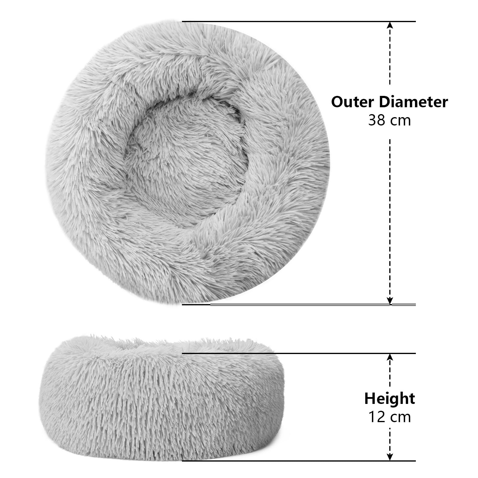 Soft Round Donut Pet Bed for Small Dogs & Cats - Non-Slip Bottom Calming Plush Bed for Puppies & Kittens - Perfect for Indoor Use in Living Room or Bedroom
