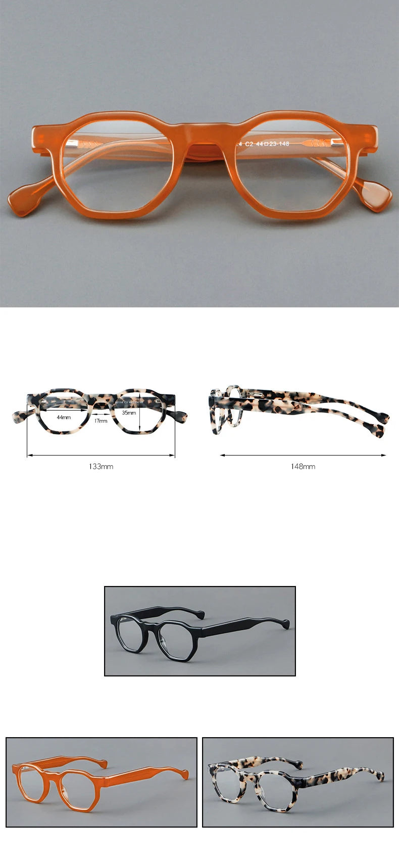CCspace Unisex Full Rim Flat Top Round Acetate Reading Glasses R57621 - Stylish & Durable Eyewear for Reading, Office & Daily Use