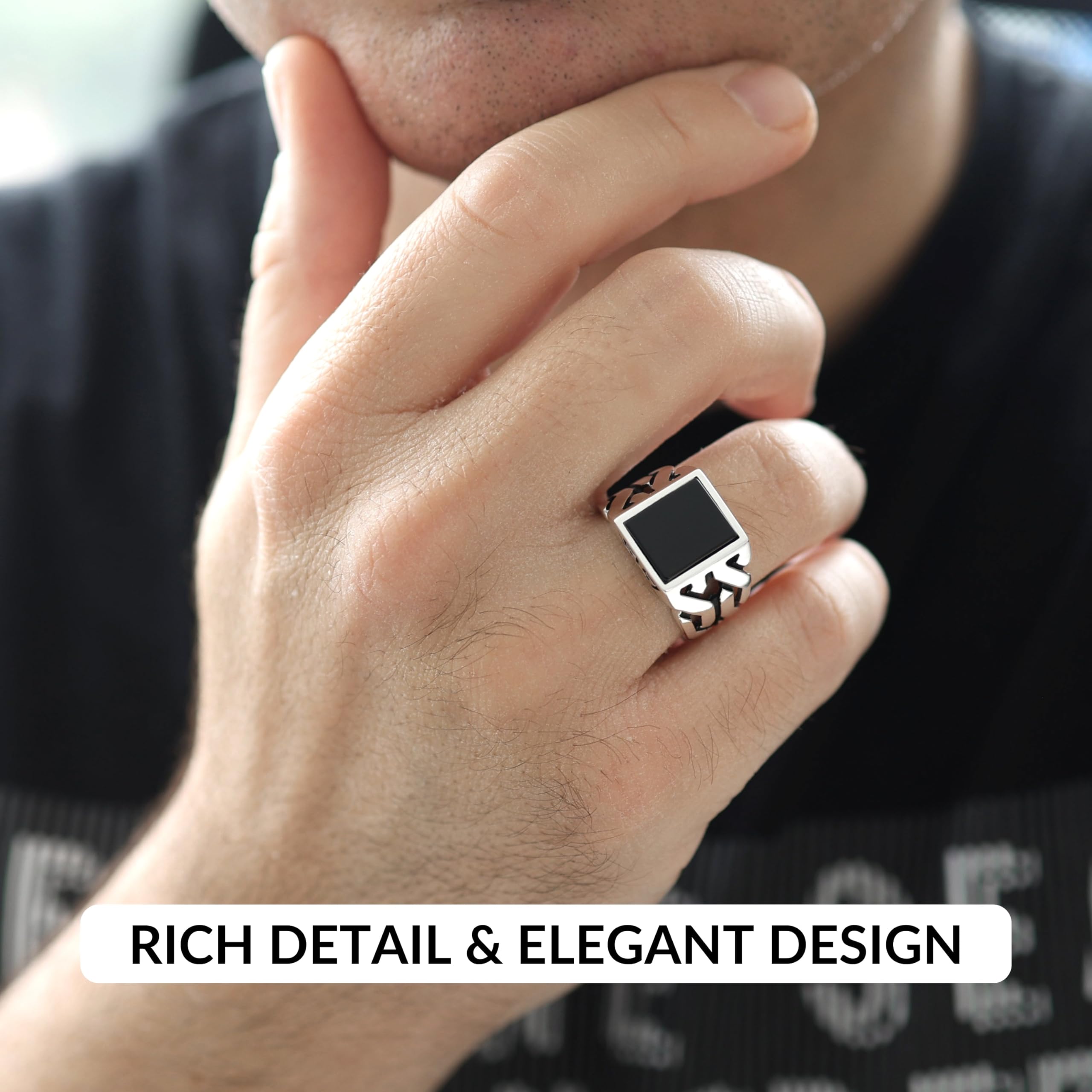 Men's Sterling Silver Cuban Link Ring with Black Onyx Stone - Durable 925 Silver Jewelry for Men - Perfect for Gifts, Weddings & Everyday Wear