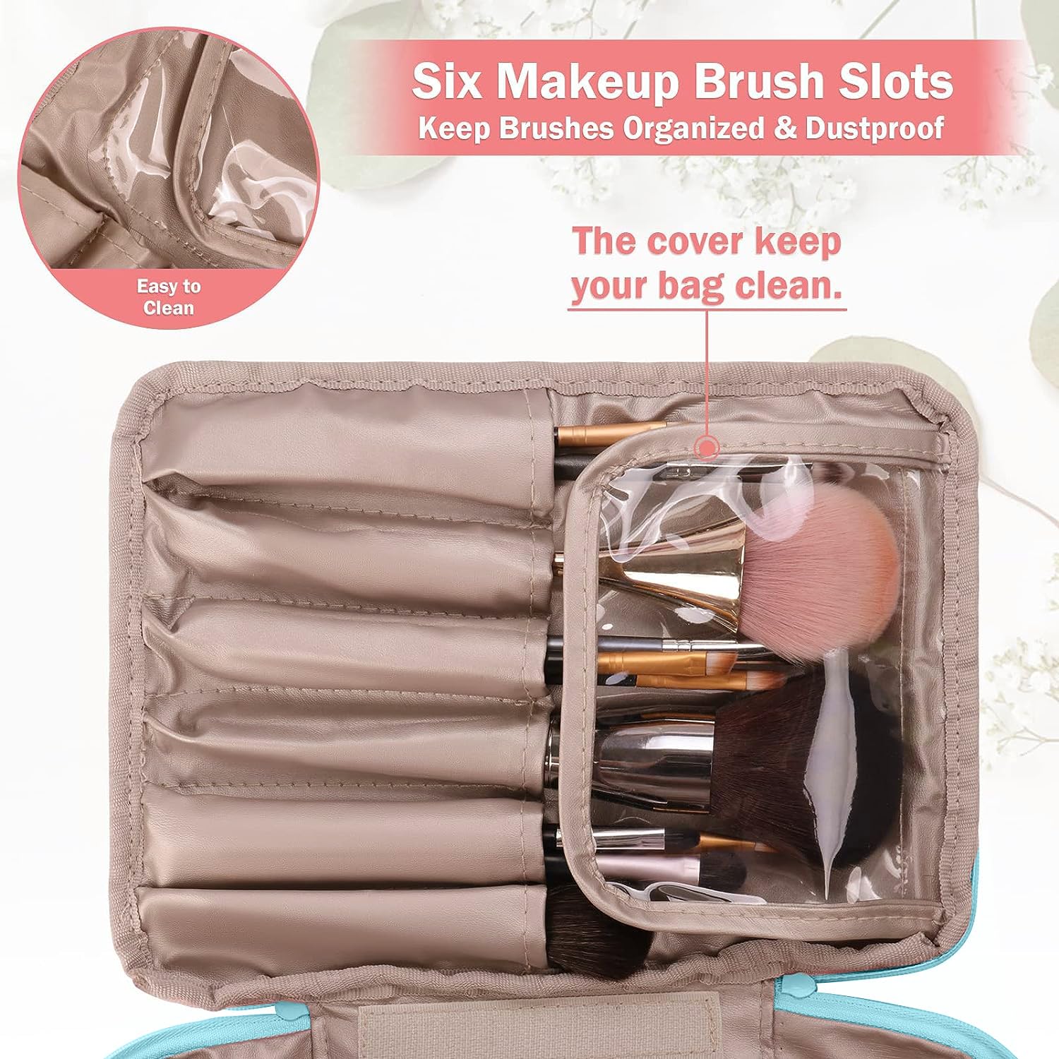 Waterproof Cute Makeup Organizer Bag with Multipocket & Detachable Zipper Pouch - Travel Cosmetic Bag with Brush Holder for Women & Girls (Blue) | Perfect for Travel, Gym, and Daily Makeup Storage