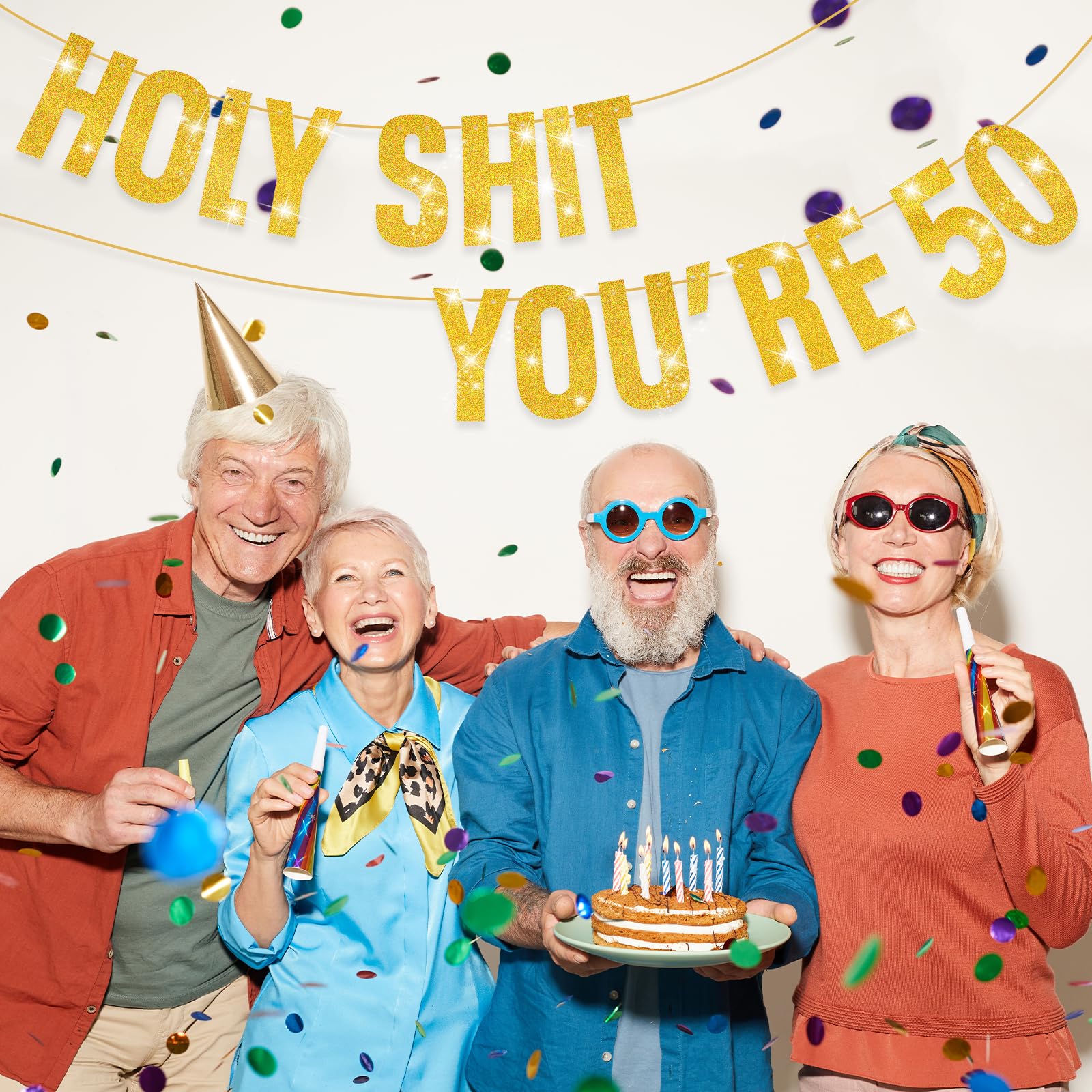 50th Birthday Banner Gold Glitter - Funny 'Holy Shit You're 50' Party Decorations for Women & Men | Perfect for Milestone Birthday Parties, Anniversary Celebrations & Retirement Events