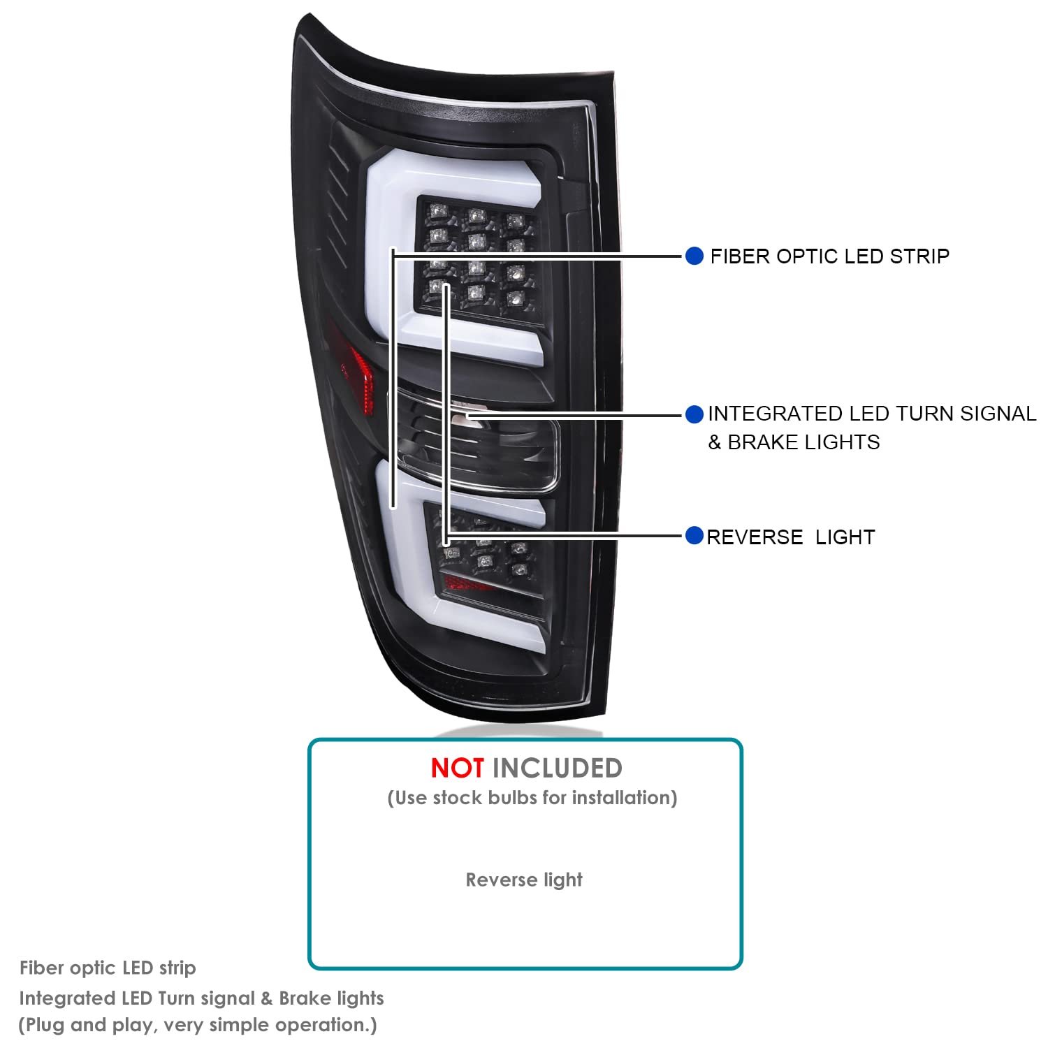 Spec-D Tuning Black LED Tail Lights with Light Bar - Compatible with 2009-2014 Ford F150 Pickup Truck, Left & Right Pair Assembly - Enhances Rear Visibility & Style for Night Driving and Custom Builds