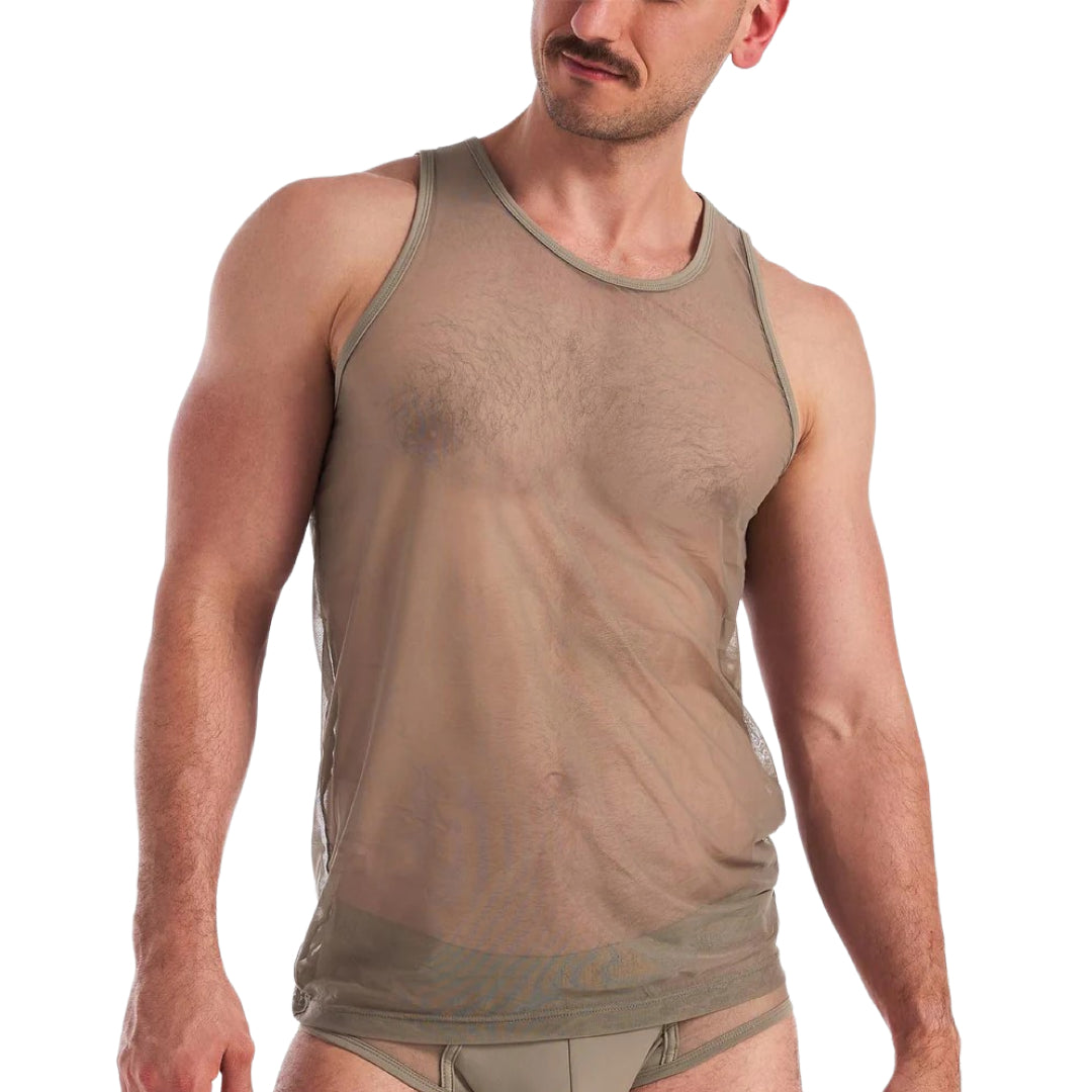 Teamm8 Score Sheer Mesh Tank Top - Army Green - Breathable & Lightweight for Workouts, Running & Yoga