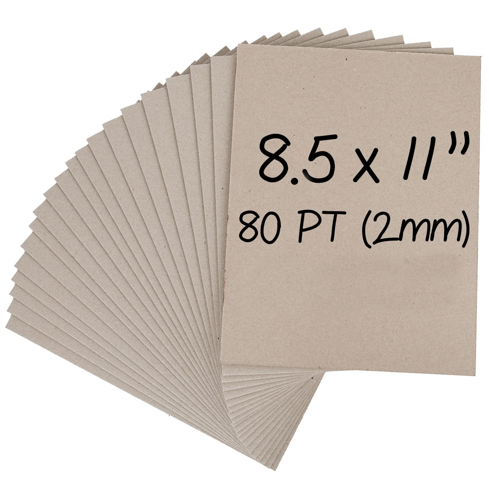 Heavy-Duty Chipboard Sheets 8.5 x 11 Inches - 80 PT (2mm) Thick - 20 Pack of Premium Chip Board for Bookbinding, DIY Crafts, Scrapbooking & Packaging - Perfect for Book Covers, Backing Boards, Photo Mounting & Art Projects - Sturdy Cardboard Alternative