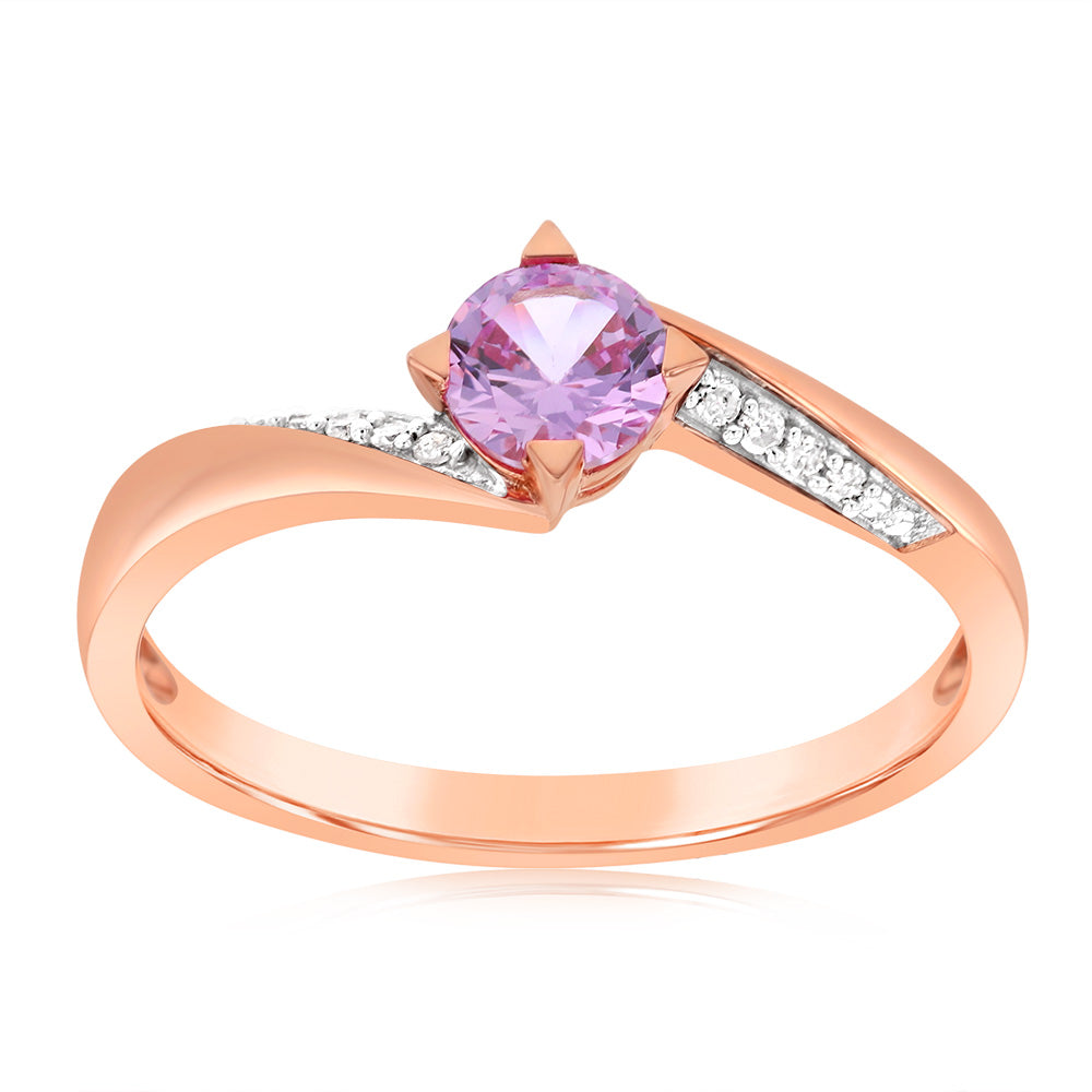 9ct Rose Gold Diamond & Pink Sapphire Ring for Women - Elegant Engagement, Wedding, Anniversary Jewelry Gift