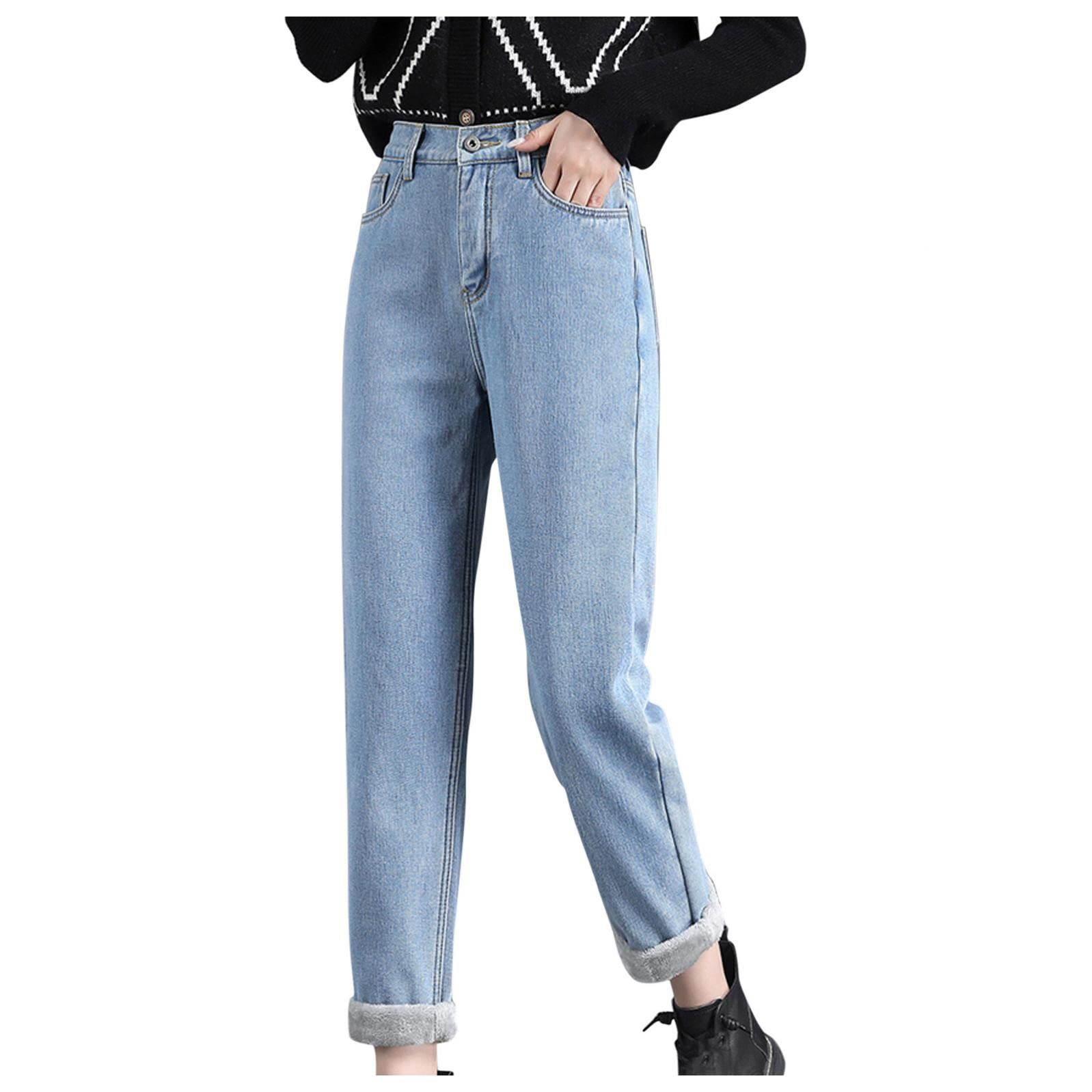 AIouios Women's Stretch Petite Jeans - Fleece Lined Winter Skinny Pants, Warm Slim Jeggings for Cold Weather | Perfect for Work, Travel & Casual Outfits