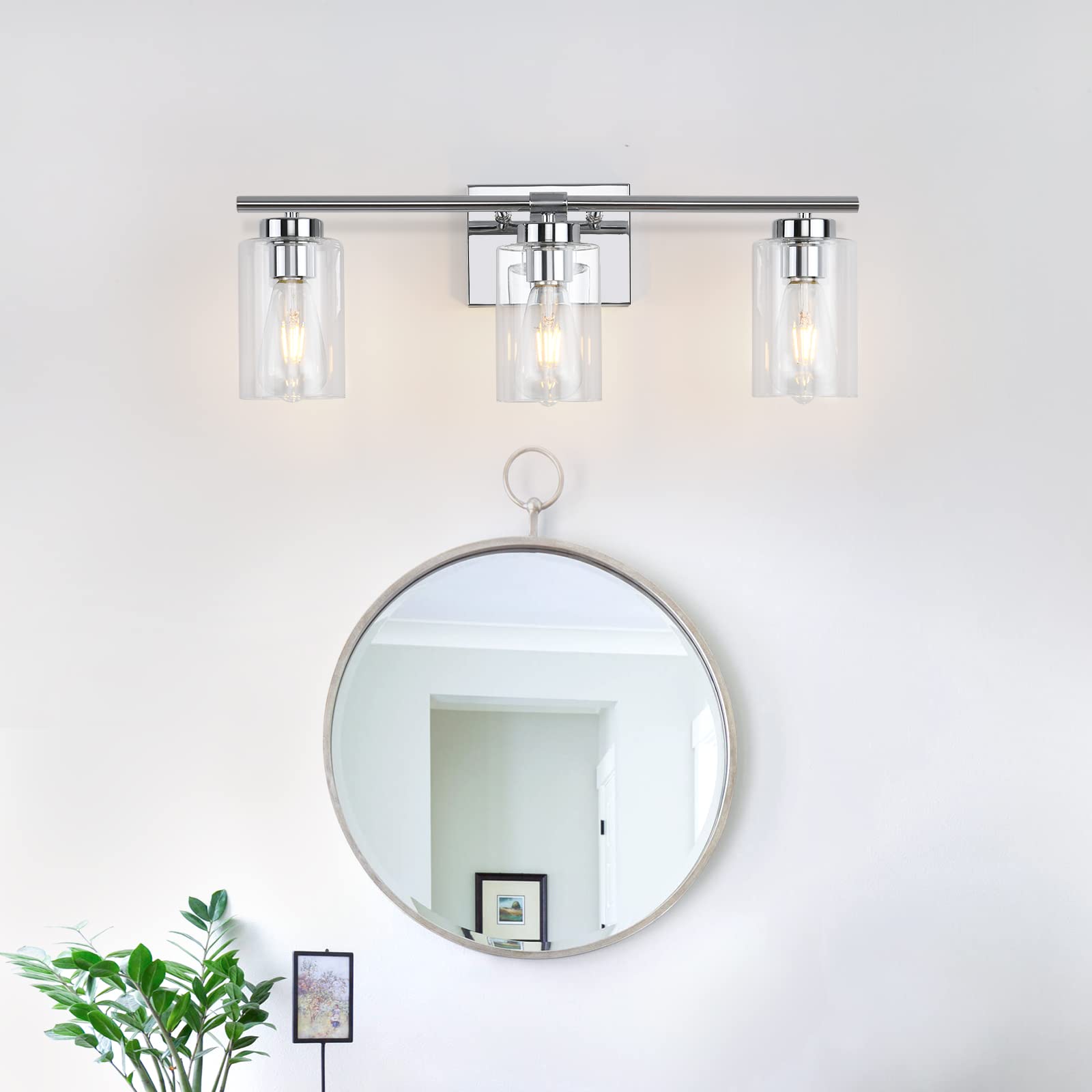 Modern Chrome Bathroom Vanity Light - 3-Light Sconce with Clear Glass for Mirror, Bedroom & Hallway