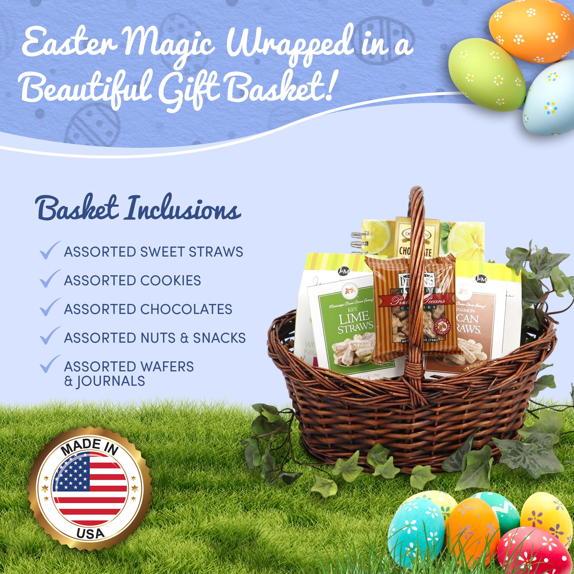 Easter Gift Basket for Kids & Adults - Thoughtful Easter Care Package with Variety Snacks | Easter Blessings Basket for Family Celebrations & Holiday Gifting