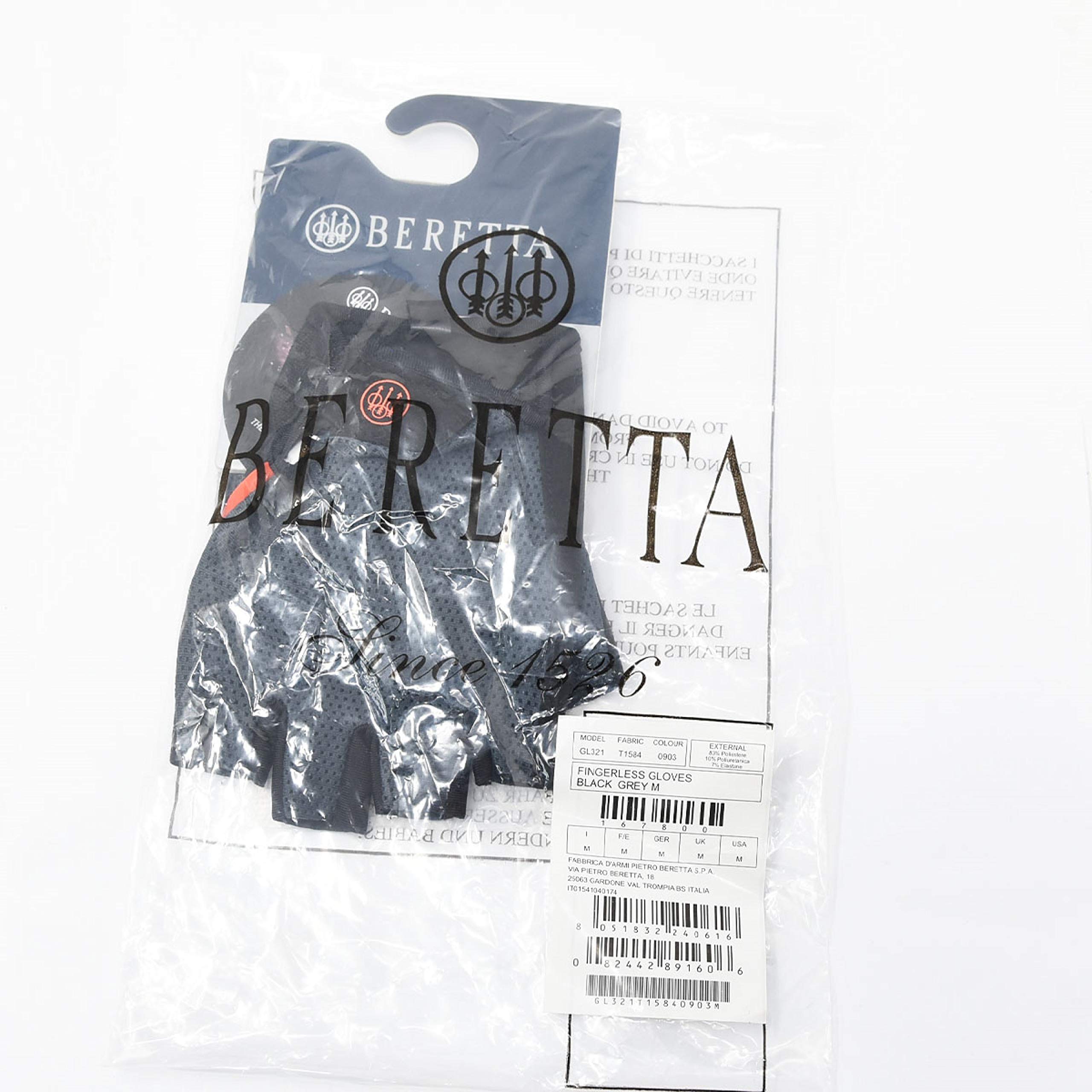 BERETTA Unisex Lightweight Fingerless Black/Grey Shooting Mesh Gloves - Tactical Training, Airsoft, Hunting & Outdoor Sports Accessories