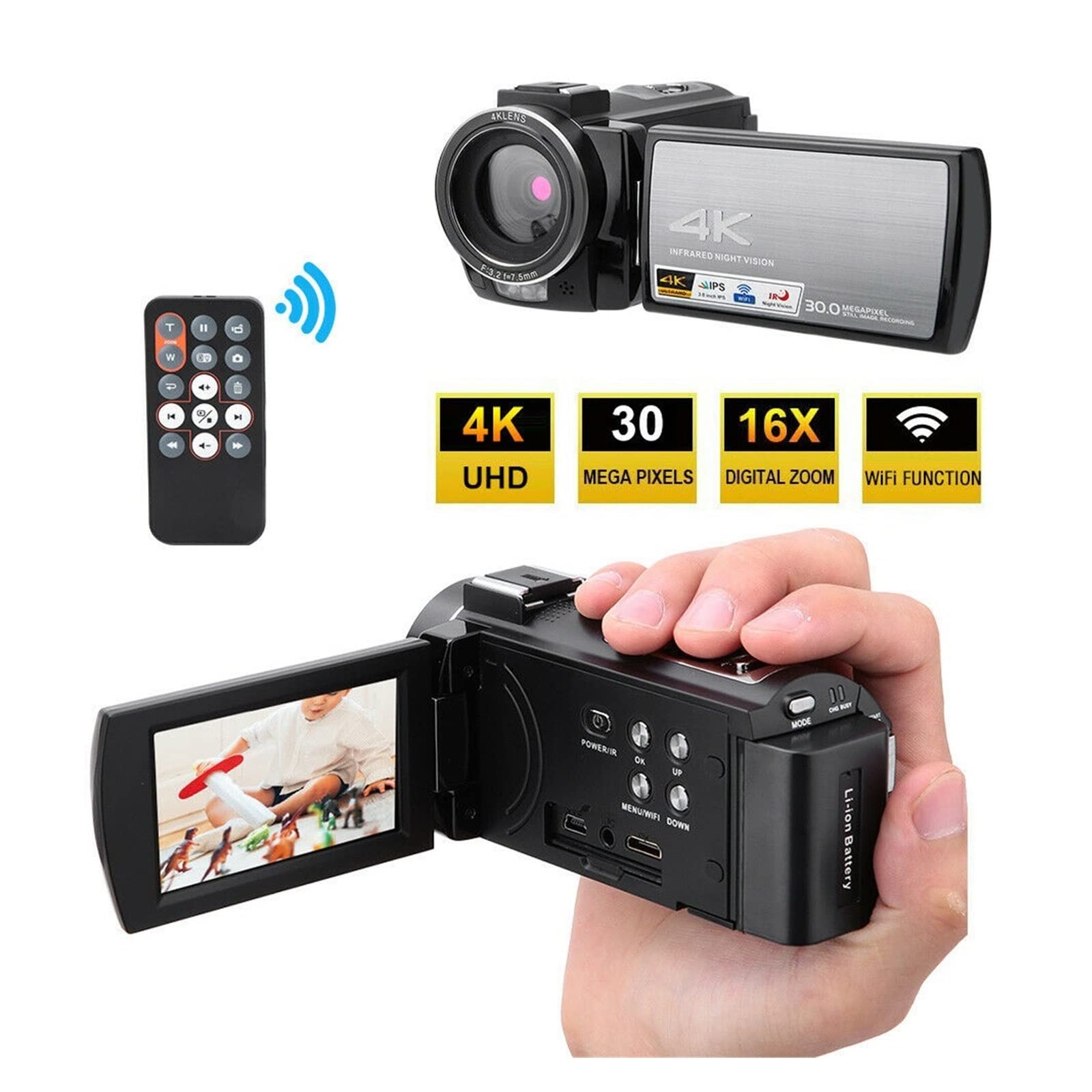 BODORME 4K Digital Camcorder with Full HD & IR Night Vision - Professional Video Camera for Vlogging, YouTube, Travel Filming, Home Security Monitoring
