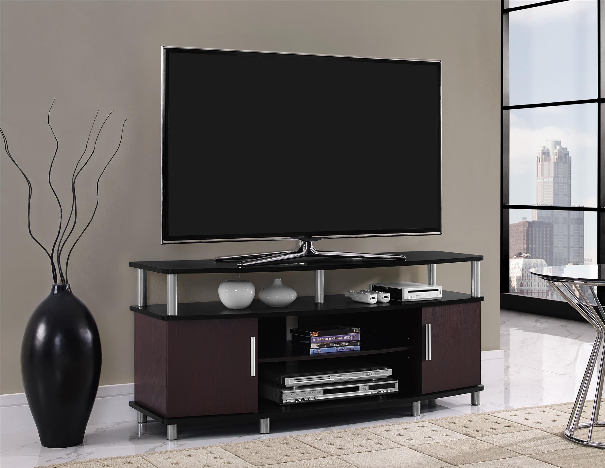 Ameriwood Home Carson TV Stand for 50 Inch TVs - Cherry Black Finish - Perfect for Living Room, Bedroom & Home Theater Setup