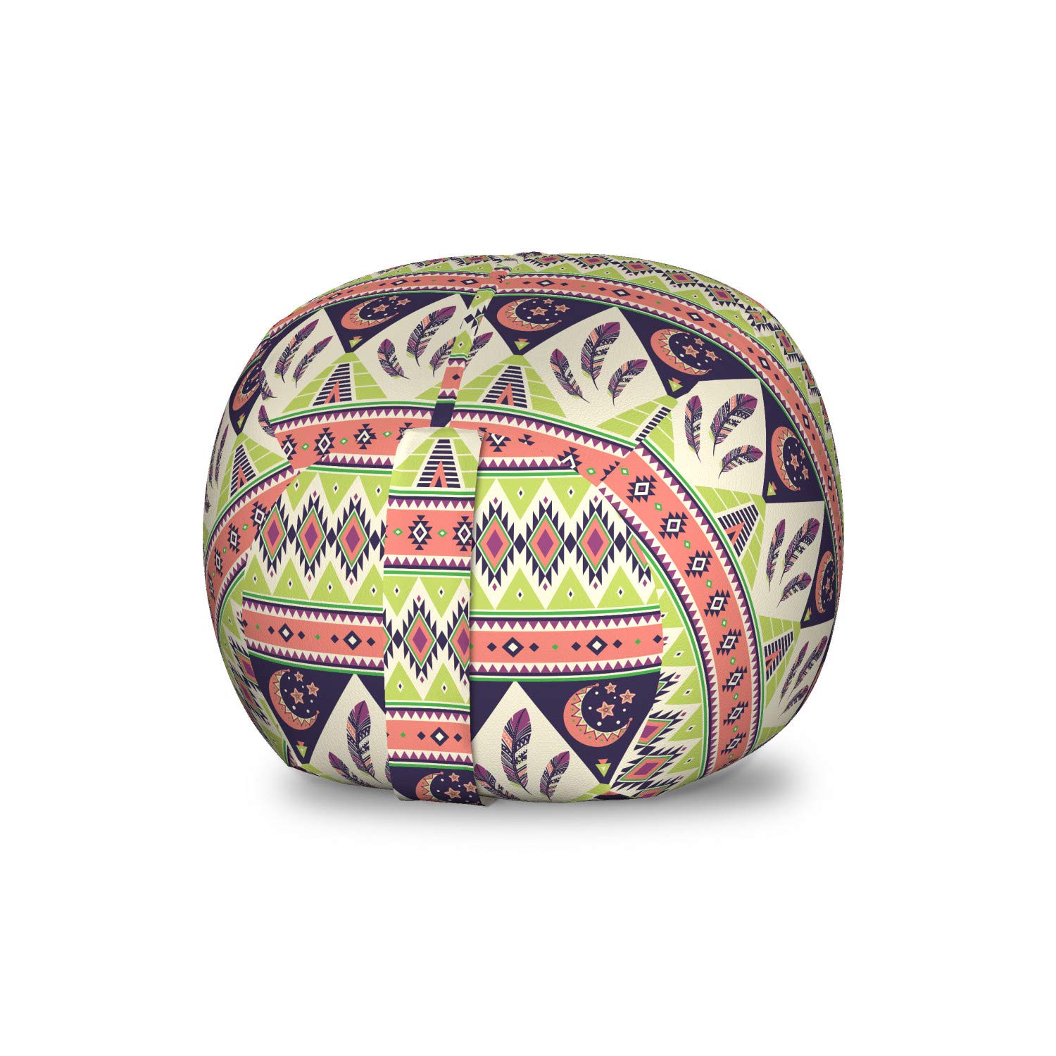 Ambesonne Aztec Storage Toy Bag Chair - Bohemian Crescent Stars & Feathers Design, Washable Stuffed Animal Organizer for Kids Room, Multicolor Small Size | Perfect for Playroom Storage, Kids Bedroom Decor & Toy Organization