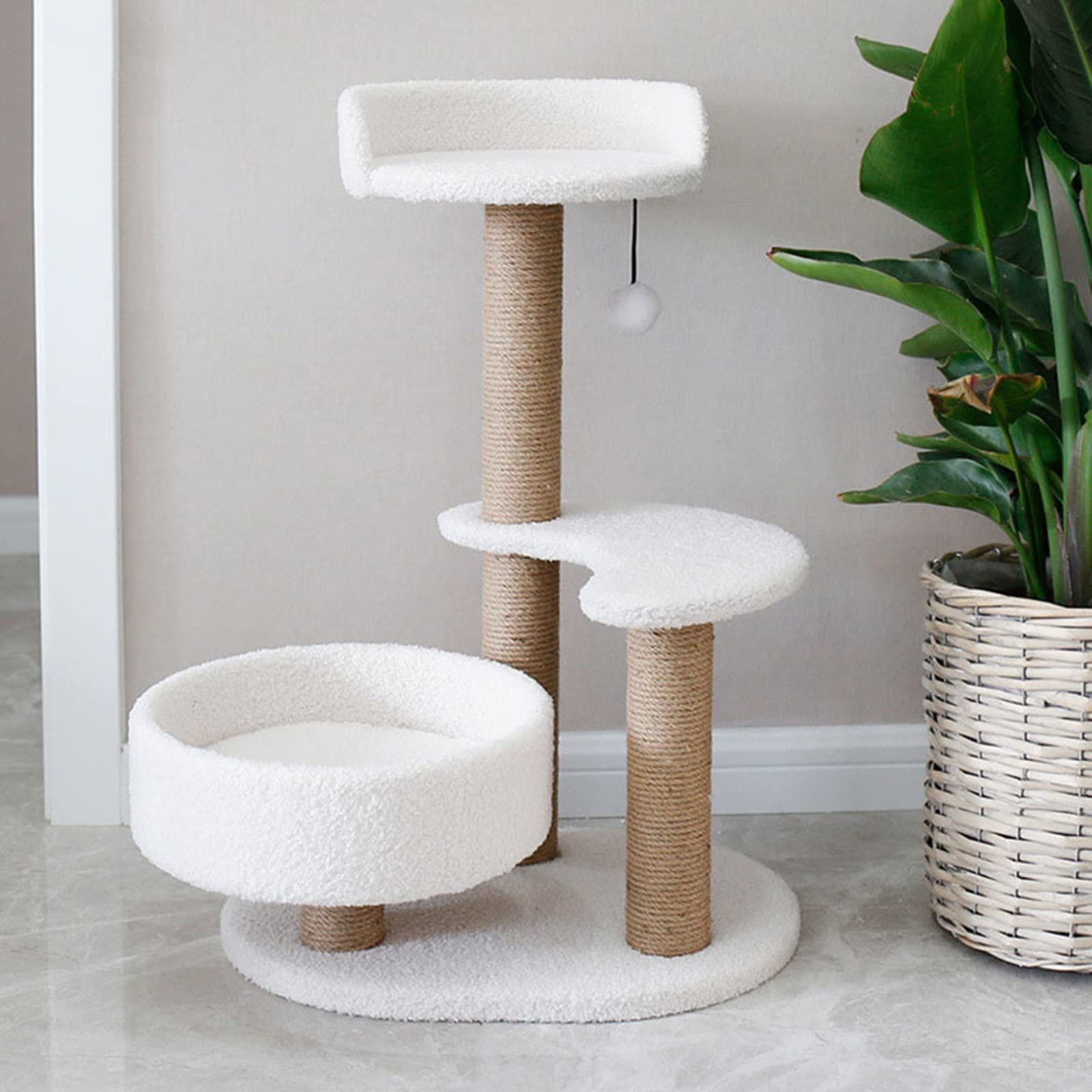 28.3 Inch Cat Tree for Indoor Cats - 3 Level Cat Activity Tower with Scratching Post & Hanging Ball - Multi-Level Pet Play House for Kittens & Adult Cats - White Cat Furniture (49x72cm) - Perfect for Small Spaces & Apartment Living