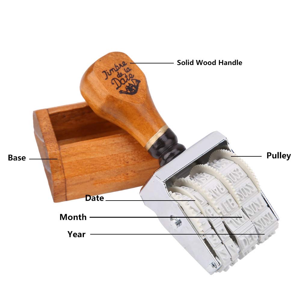 Vintage Wooden Handle Rolling Date Stamp - DIY Crafting, Scrapbooking, Card Making & Document Sealing Tool for Journals, Planners & Office Use