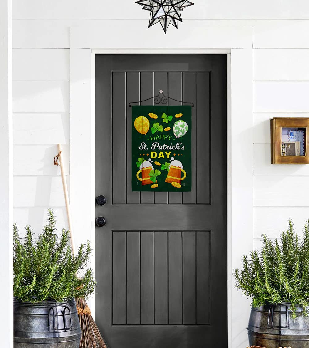 St. Patrick's Day Garden Flag Set - Double-Sided 13x18.5 Inch Irish Shamrock Leprechaun Lucky Coin Design - Spring Wall Hanger for Yard, House & Outdoor Decor - Made in USA - Perfect for March Holiday Celebrations, Irish-Themed Parties & Festive Home Decor