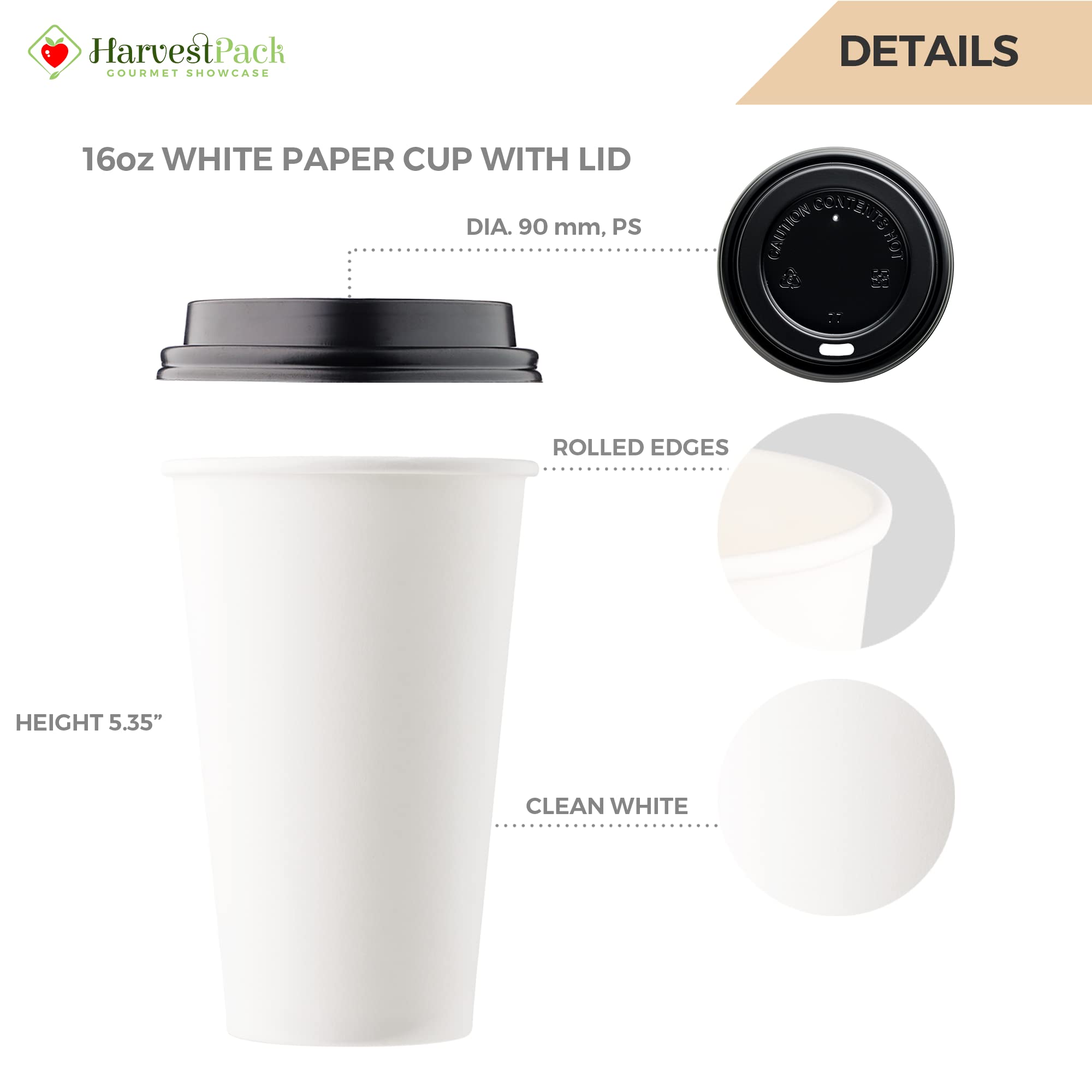 1000 Pack 16 oz White Disposable Paper Cups with Black Lids - Hot & Cold Drink Cups for Coffee, Tea, Cocoa, Latte - Perfect for Cafes, Offices, Parties, and Events