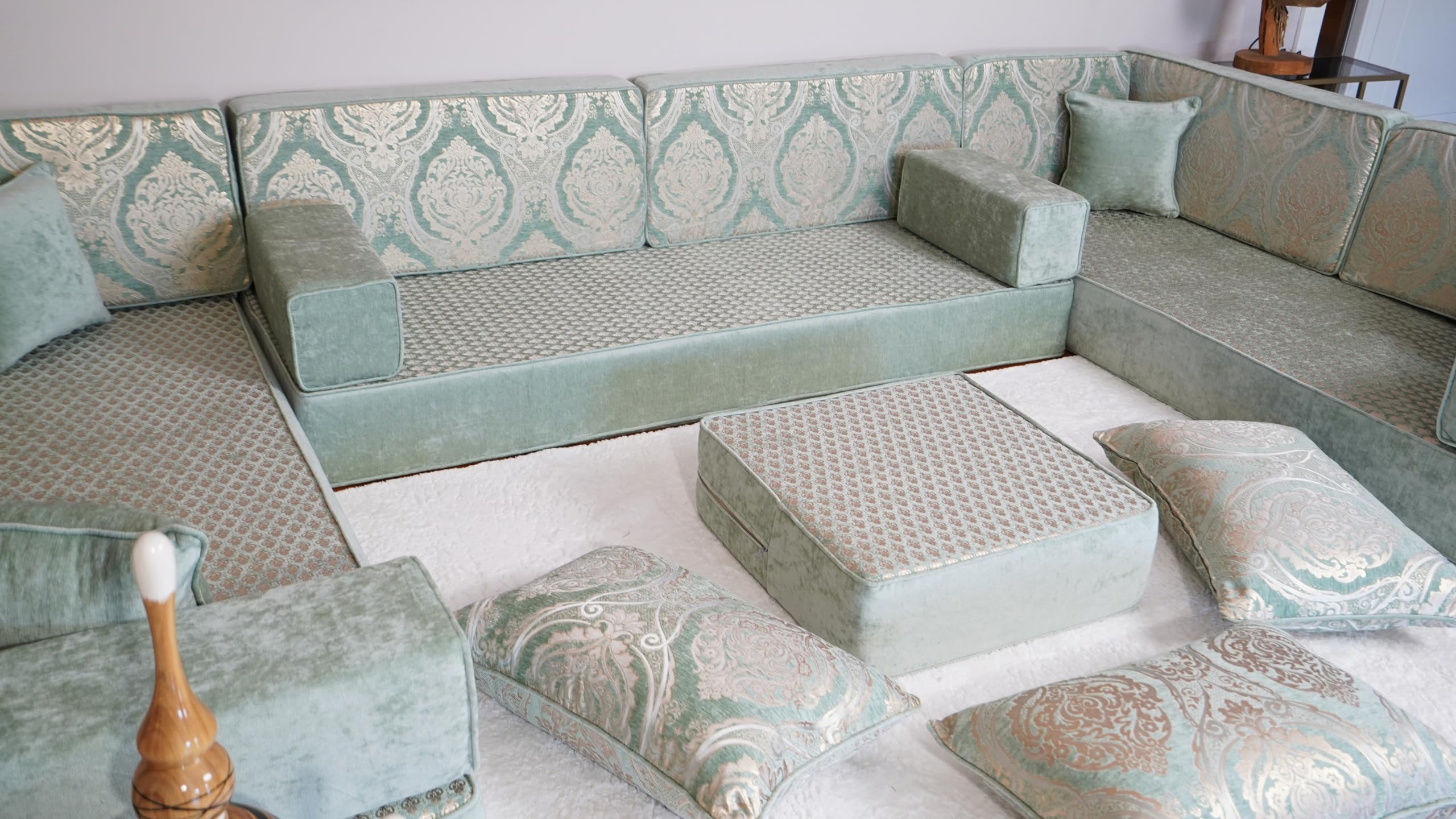Premium Arabic Diwan Sofa Set with Ottoman & Cushions - 8