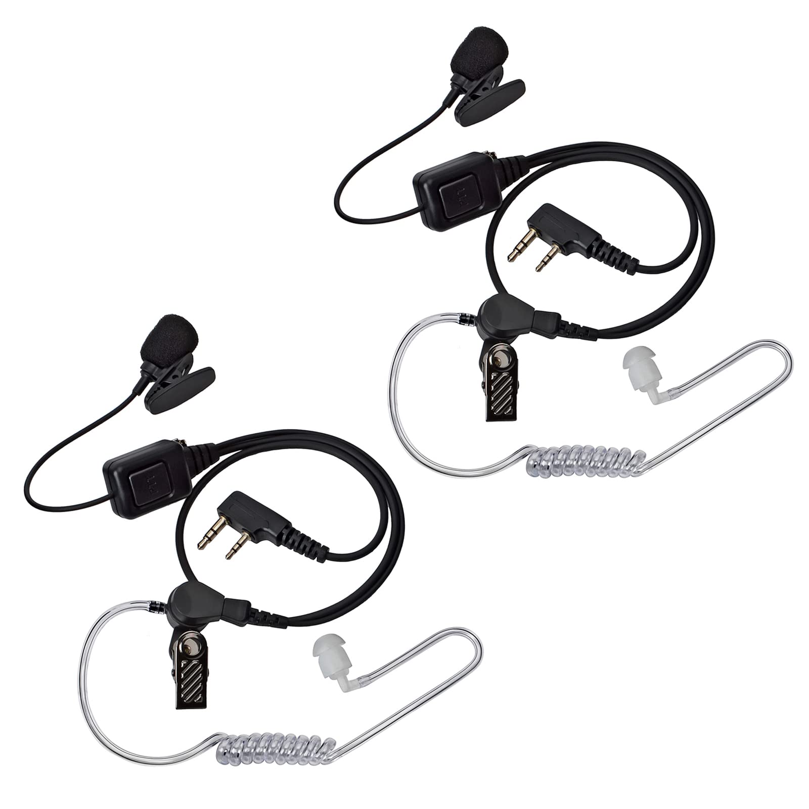 HYSHIKRA Walkie Talkie Earpiece Headset - Compatible with Kenwood, eSnic, Retevis, Baofeng UV-5R Radios - Includes Mic, PTT Button & Wire with Clip - Security & Bodyguard Communication (2 Pack) - Ideal for Event Security, Construction Sites & Outdoor Adventures