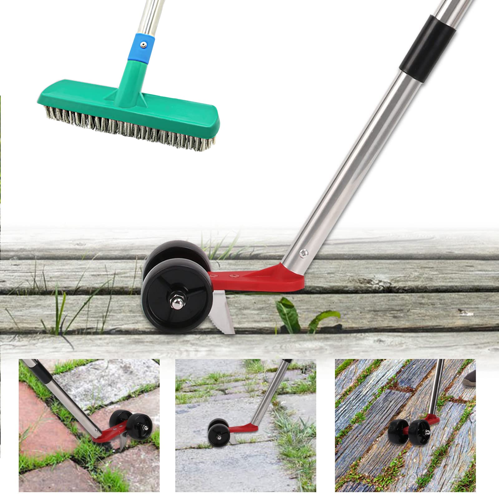 Kinaba 2-in-1 Garden Weed Tool & Broom - Crack & Crevice Weeder for Driveway, Patio, Sidewalk - Perfect for Outdoor Cleaning & Weed Removal