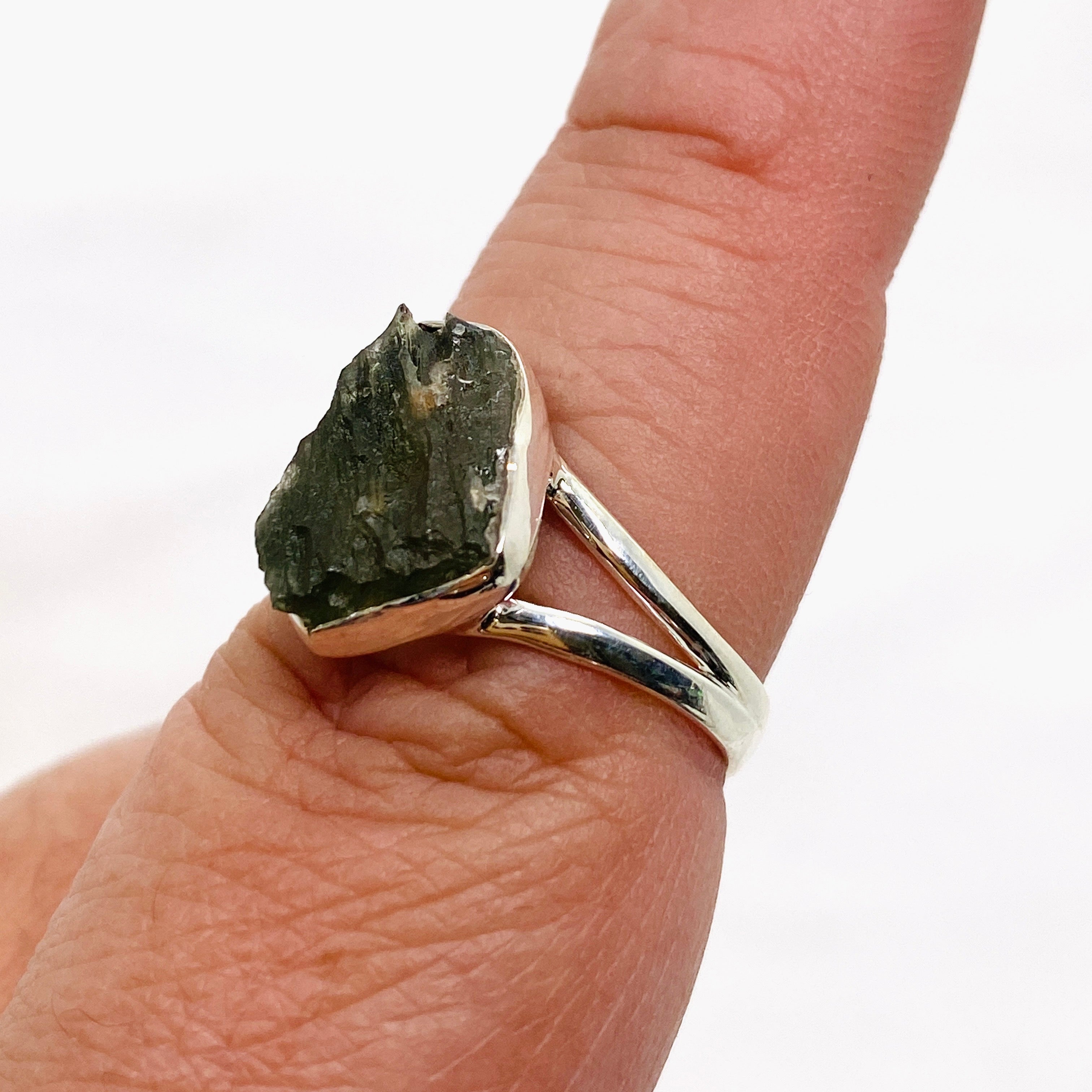 Natural Moldavite Raw Split Band Ring - Size 9 Green Meteorite Stone Jewelry KRGJ3359 | Spiritual Healing, Meditation & Unique Gift for Women