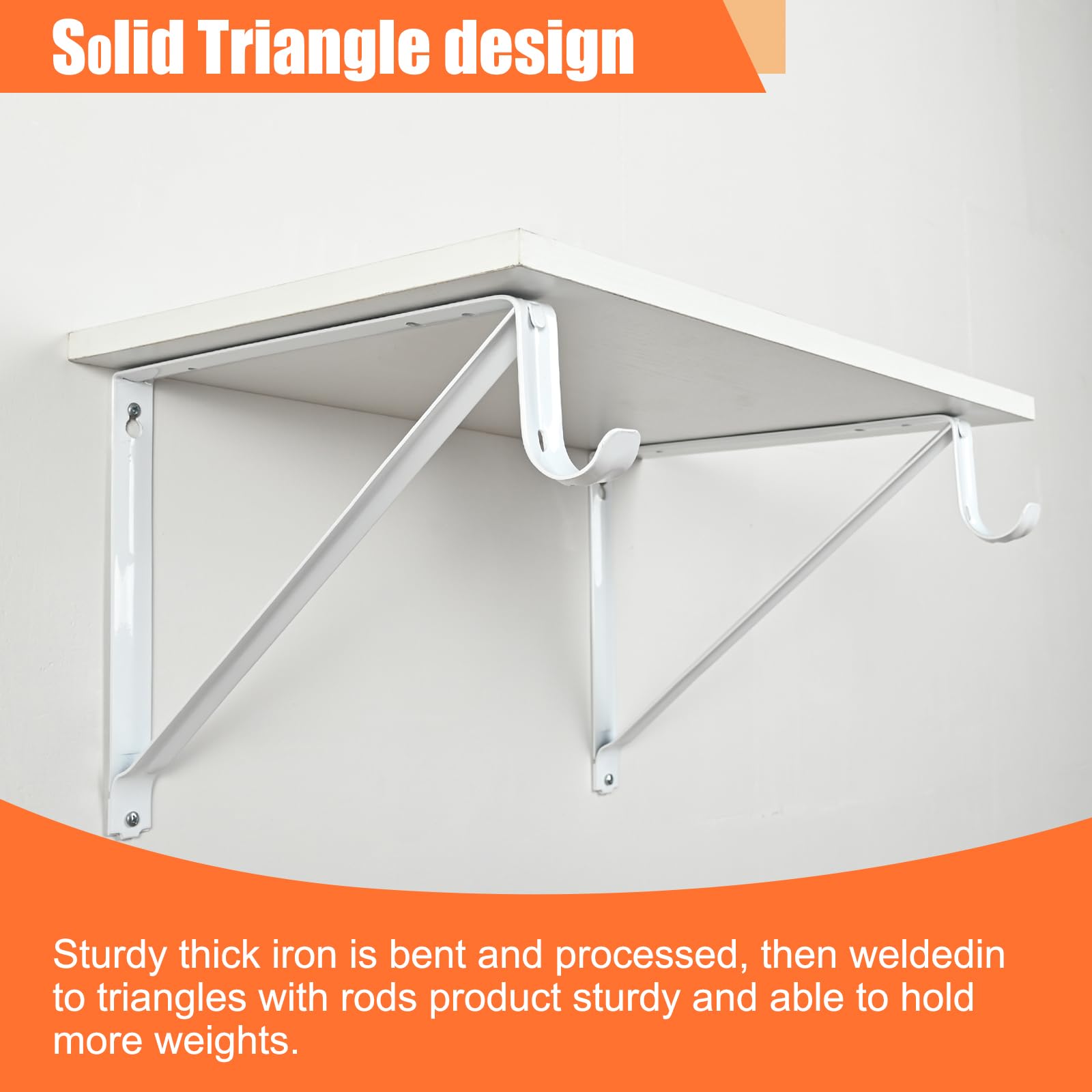 10 Pack Heavy Duty Closet Shelf & Rod Brackets - 11 x 9.45 Inch Wall Mounted Closet Organizer Brackets with Rod Support, White - Perfect for Bedroom Closet Organization, Laundry Room Storage & Garage Shelving