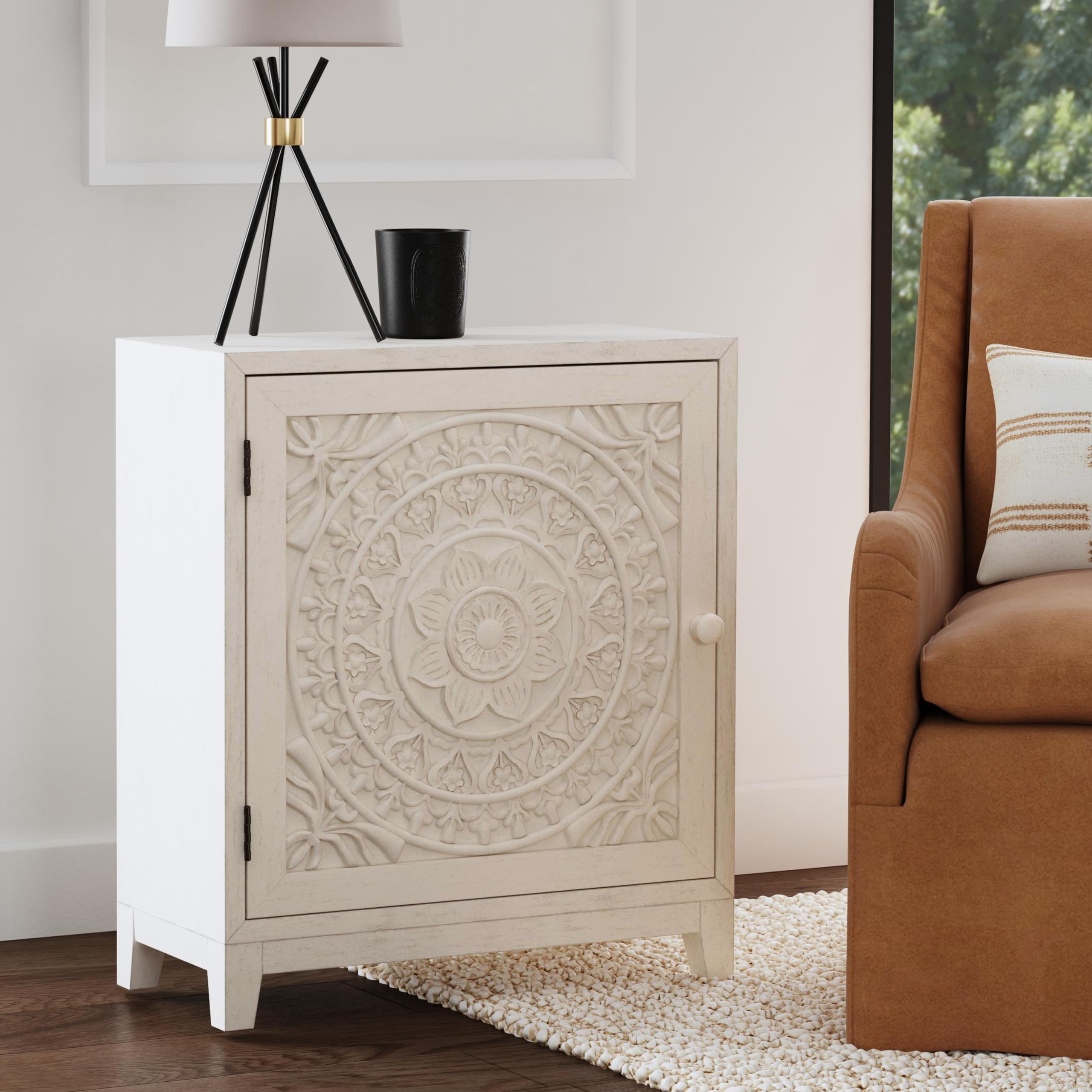 Powell Furniture Grace Antique White Cabinet - Elegant Storage Solution for Living Room, Bedroom & Home Office