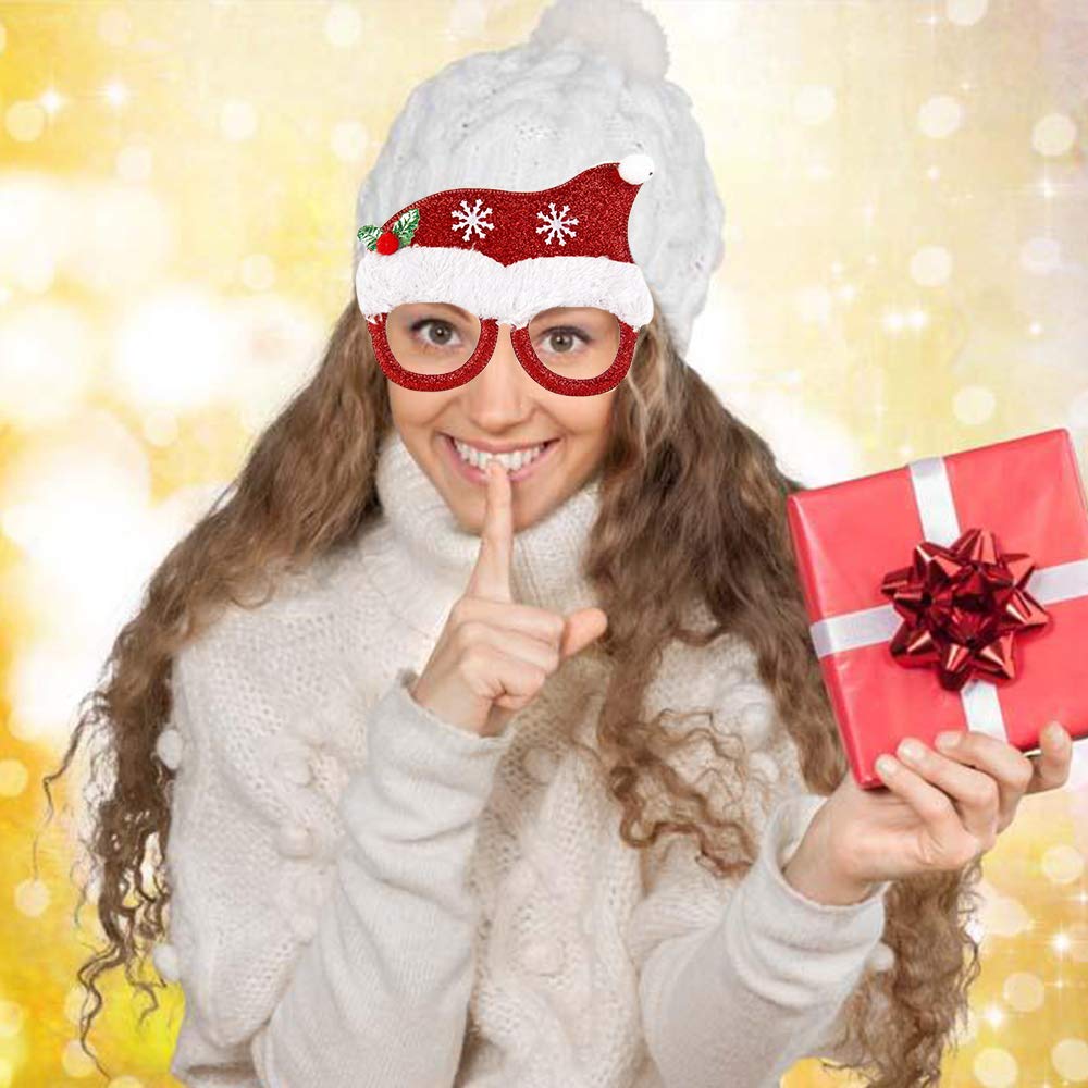 Festive Christmas Party Glasses - Merry Xmas Reindeer & Santa Hat Eyewear for Holiday Celebrations - Perfect for Christmas Parties, Office Events & Family Gatherings