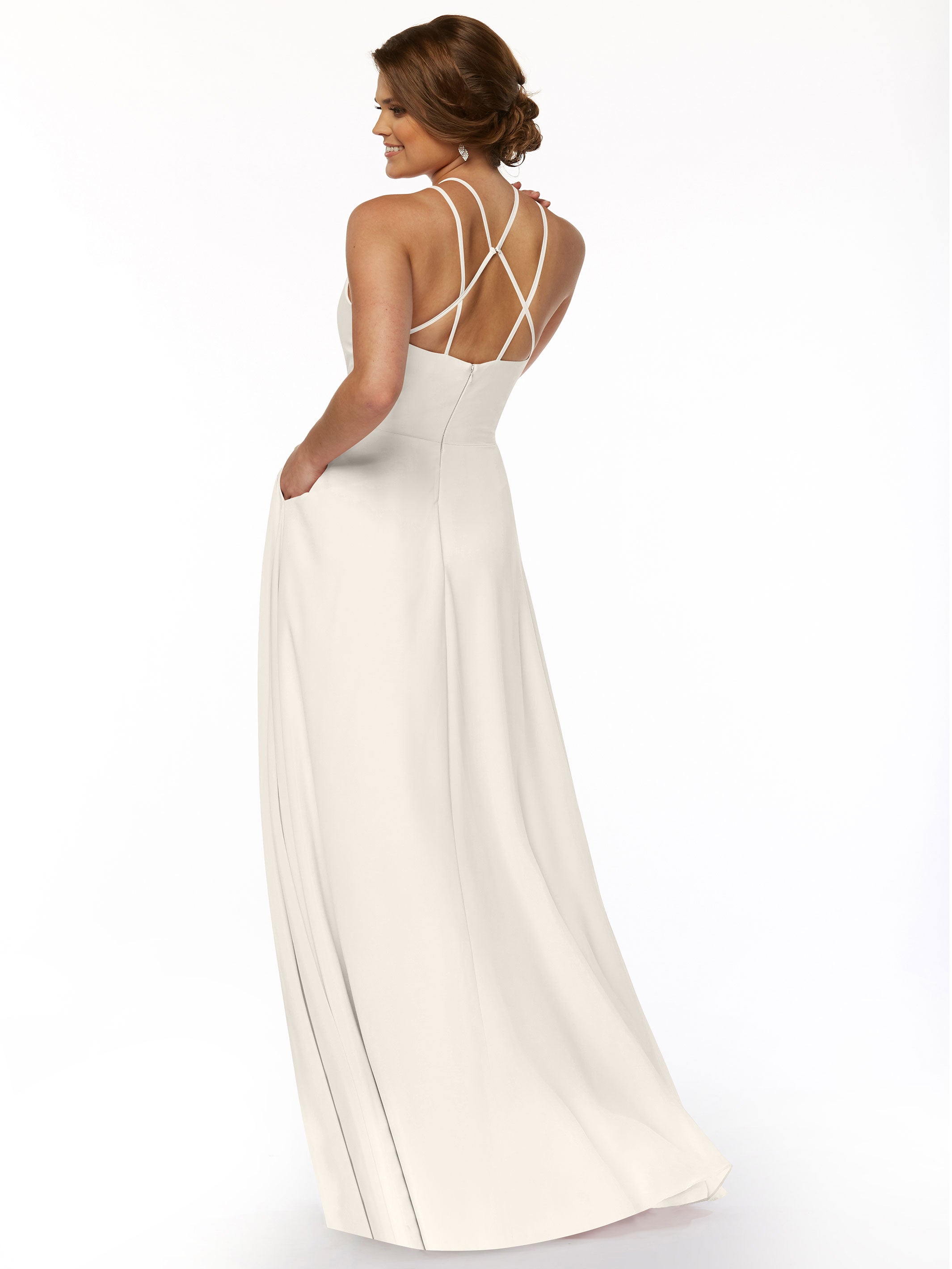 Elegant 83006 Stretch Chiffon A-Line Bridesmaid Dress with Halter Neckline - Perfect for Weddings, Formal Events & Special Occasions