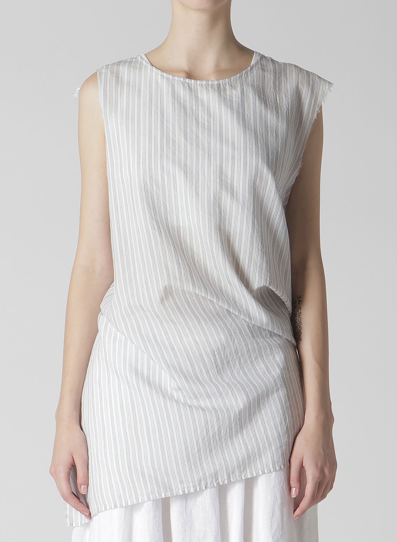 Cotton & Cupro Hard Twisted Dobby Stripe Sleeveless Drape Shirt for Women | Breathable & Stylish Summer Blouse | Perfect for Office Wear, Casual Outings & Special Occasions